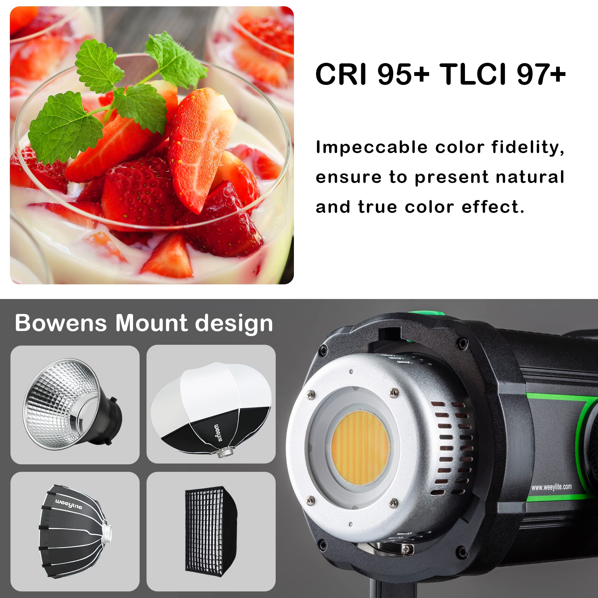 200W 22000Lm Bi Color Bowens Mount Led Photography Lighting, 79000Lux@1M App Control Film Lighting 2800K 6800K Professional Stud