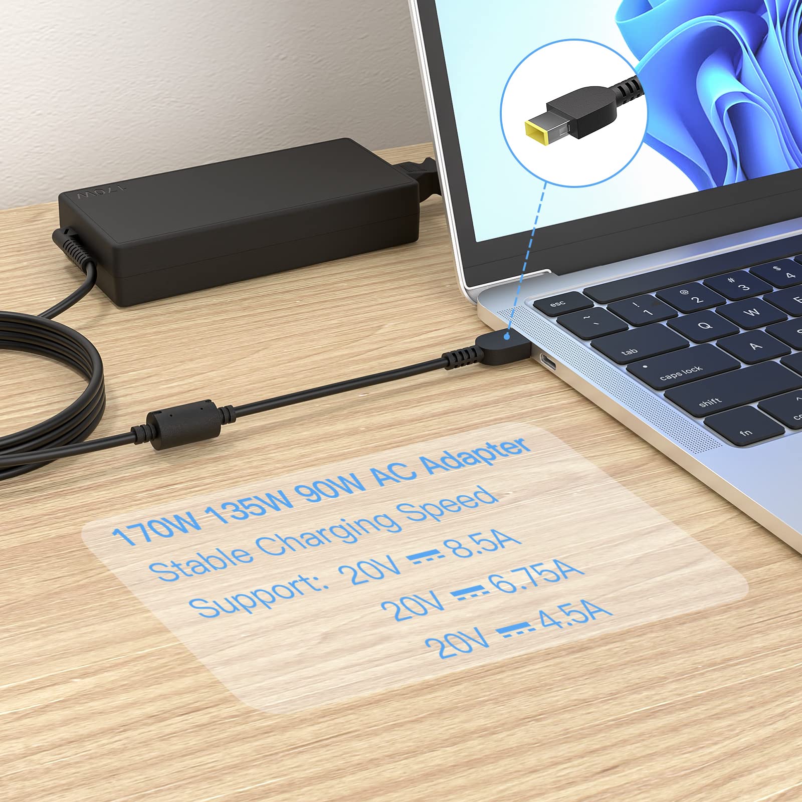 170W 20V 8.5A Laptop Charger Replacement For Lenovo Thinkpad P50 P51 P52 P53 P70 P71 P73 W540 W541 T540P P15 P17 P15V P15G T15G