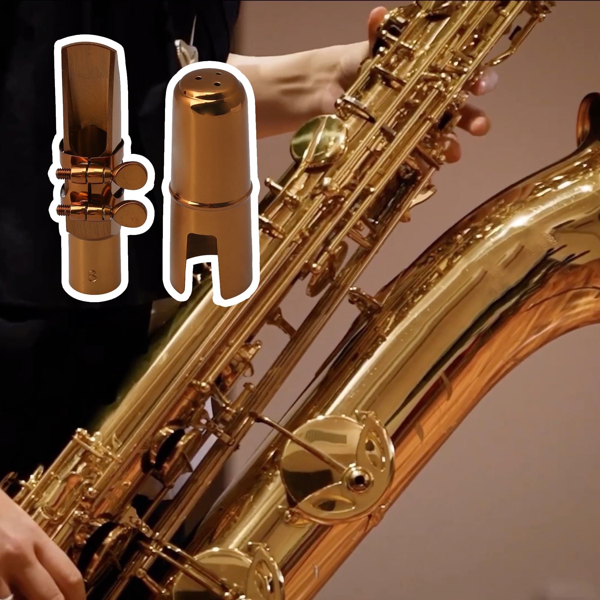 Yibuy Rose Gold Brass E Flat Alto Saxophone Mouthpiece With Ligature Cap 8#