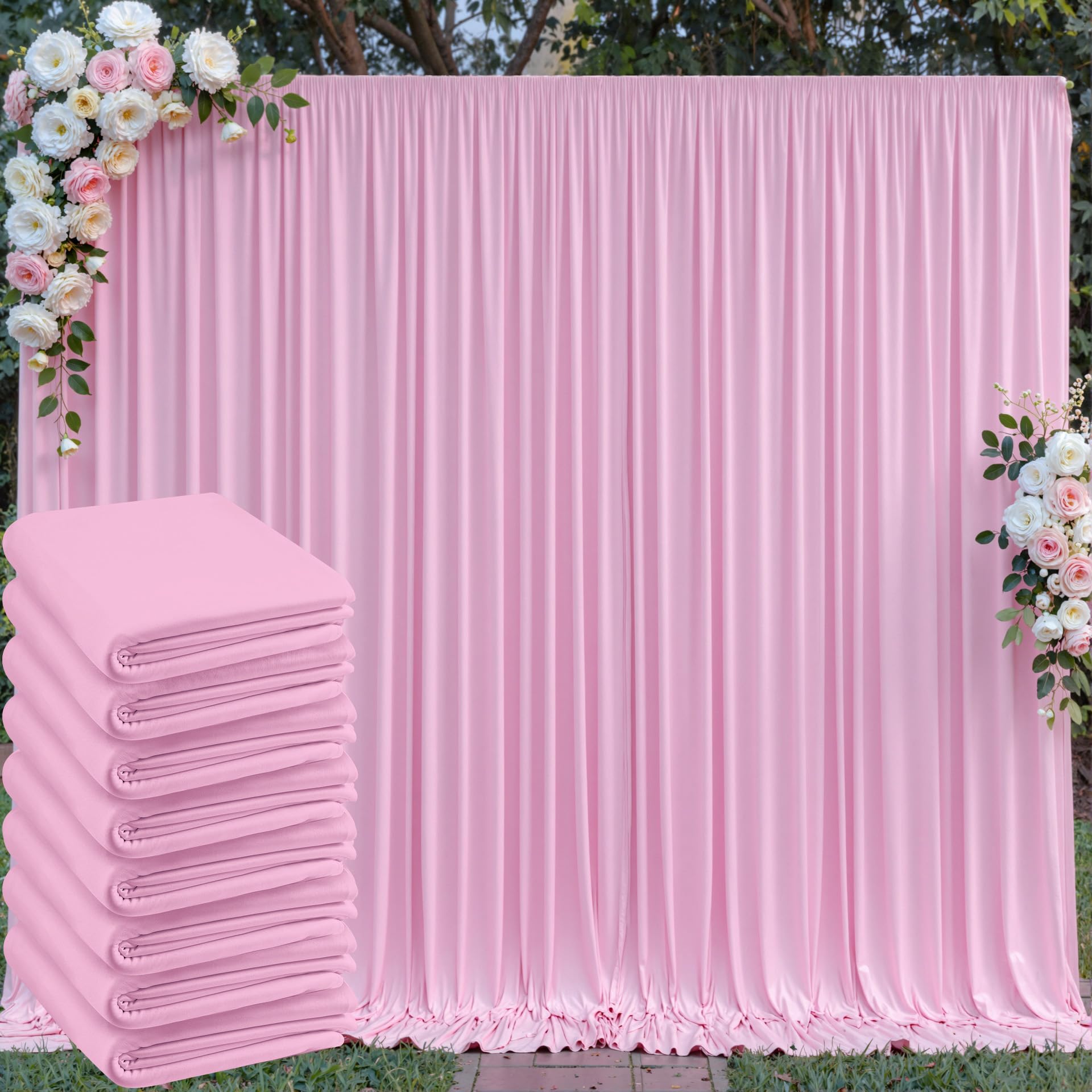 40 ft x 10 ft Wrinkle Free Baby Pink Backdrop Curtain for Parties, 8 Panels 5ftx10ft Polyester Photo Backdrop Drapes for Baby Sh