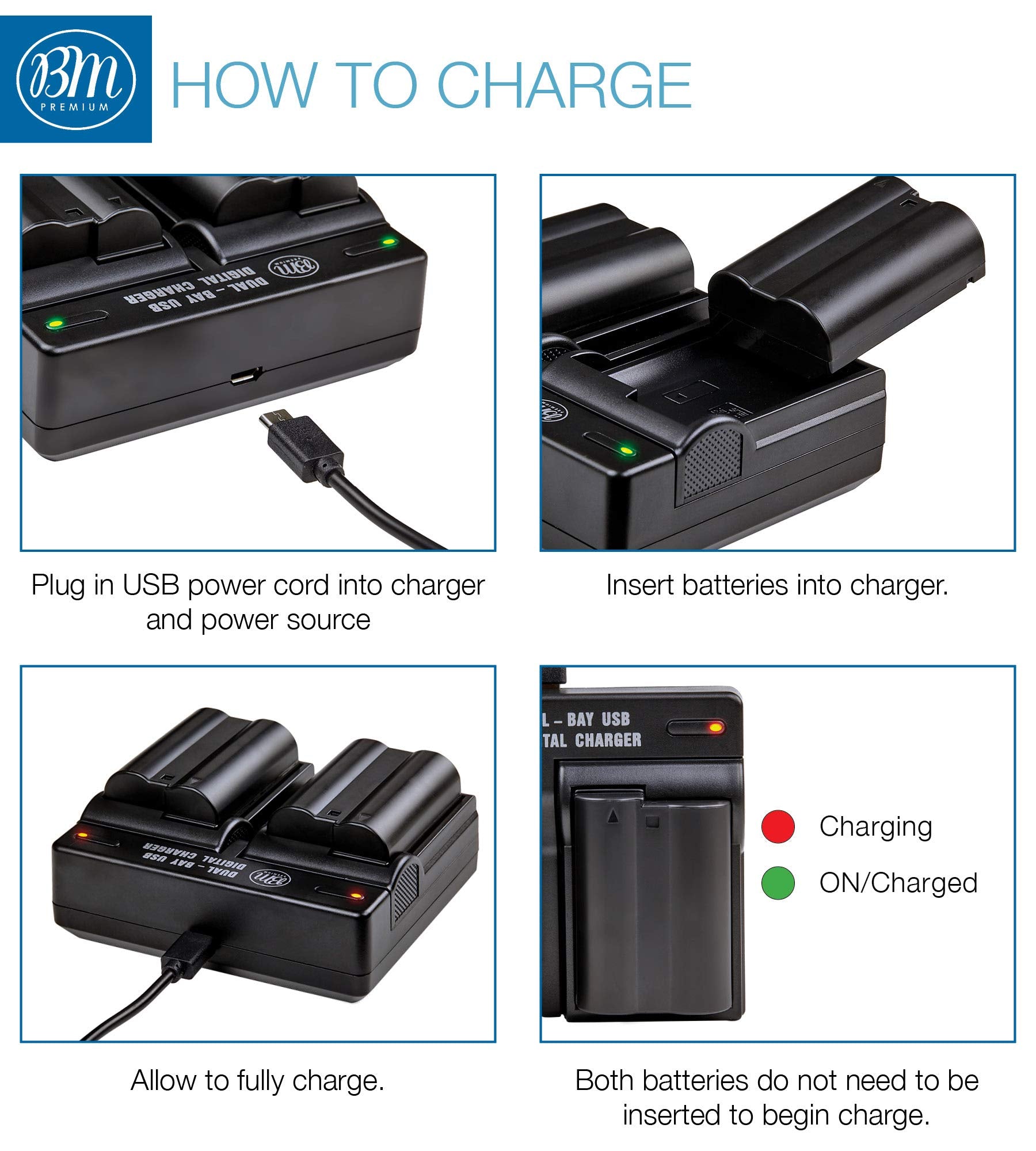 BM Premium 2 Pack of EN EL15B Batteries and Dual Battery Charger for Nikon Z6, Z7, D780, D850, D7500, 1 V1, D500, D600, D610, D750, D800, D800E, D810, D810A, D7000, D7100, D7200 Digital Cameras