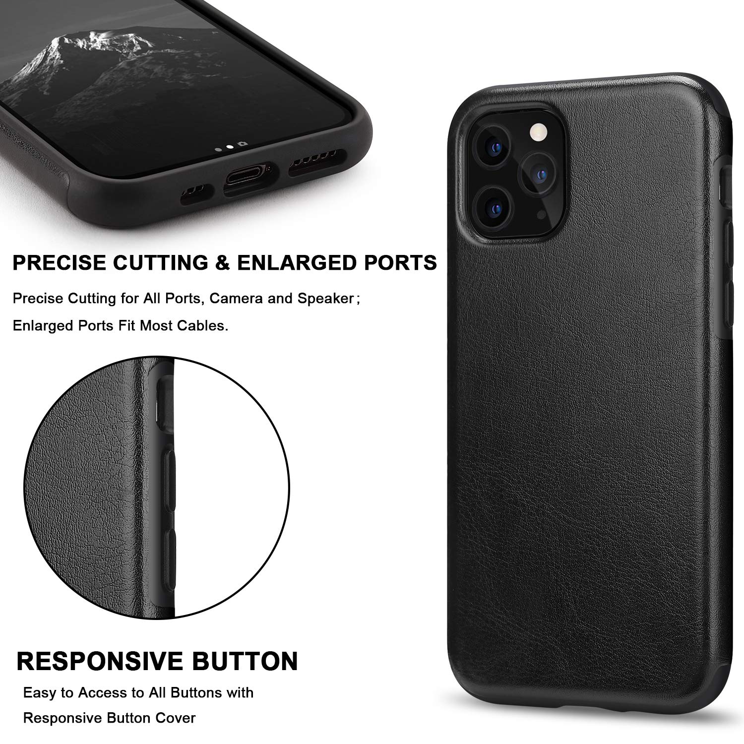 Tendlin Compatible With Iphone 11 Pro Case Premium Leather Tpu Hybrid Case (Black)