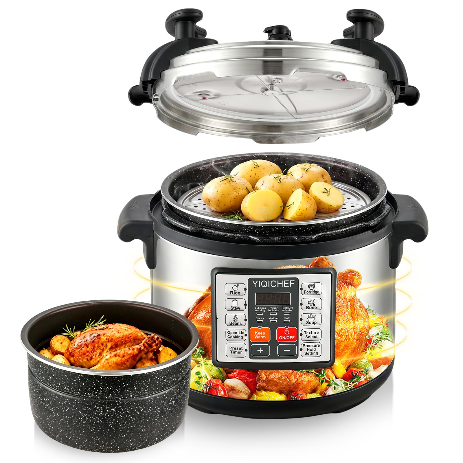 15.8 Qt Commercial Large Electric Pressure Cooker, 10in1 MultiFunction Pressure Pot with Steaming Rack & NonStick Inner Pot,