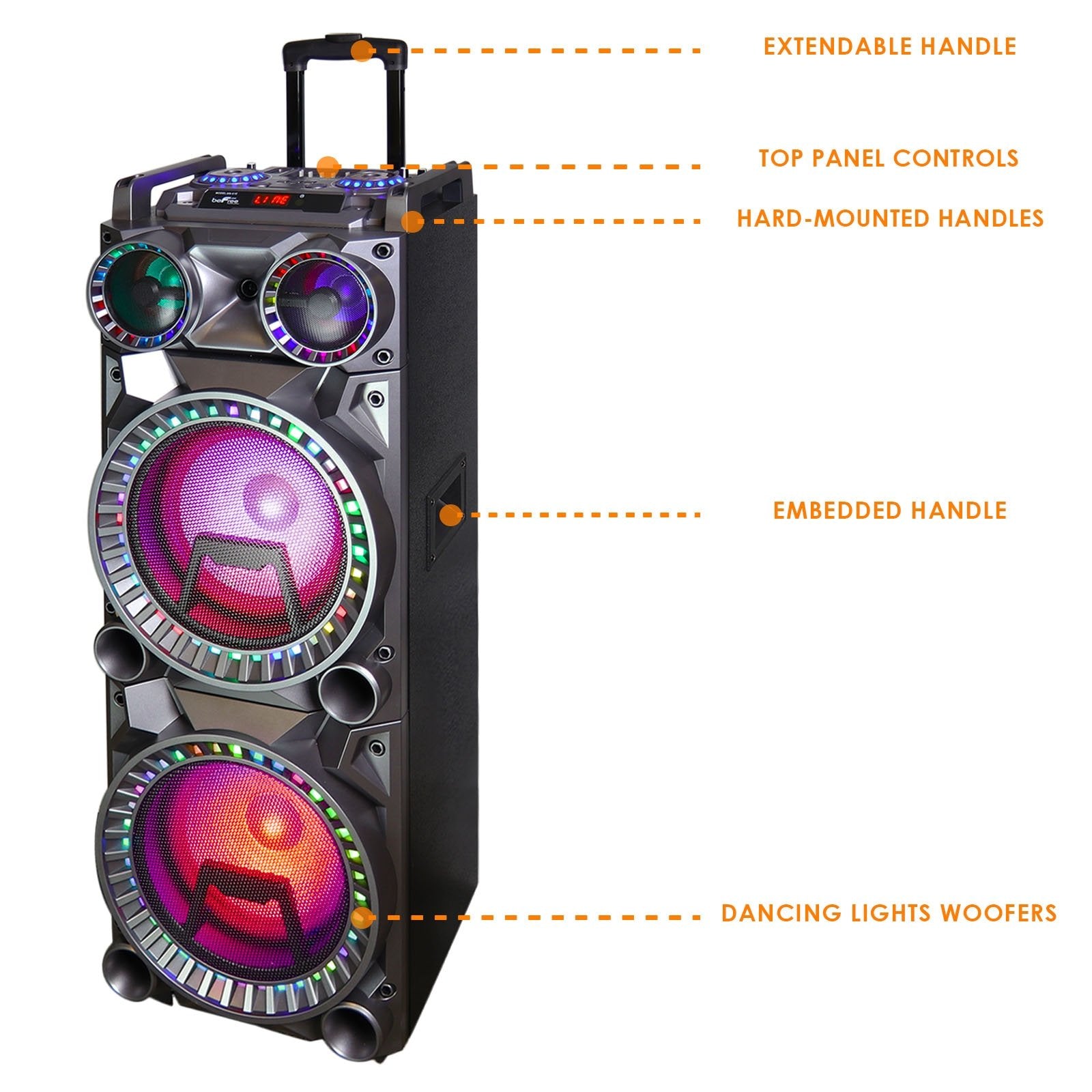 Befree Sound Dual 10 Inch Subwoofer Bluetooth Portable Party Speaker With Sound Reactive Party Lights, Usb/Sd Input, Rechargeabl