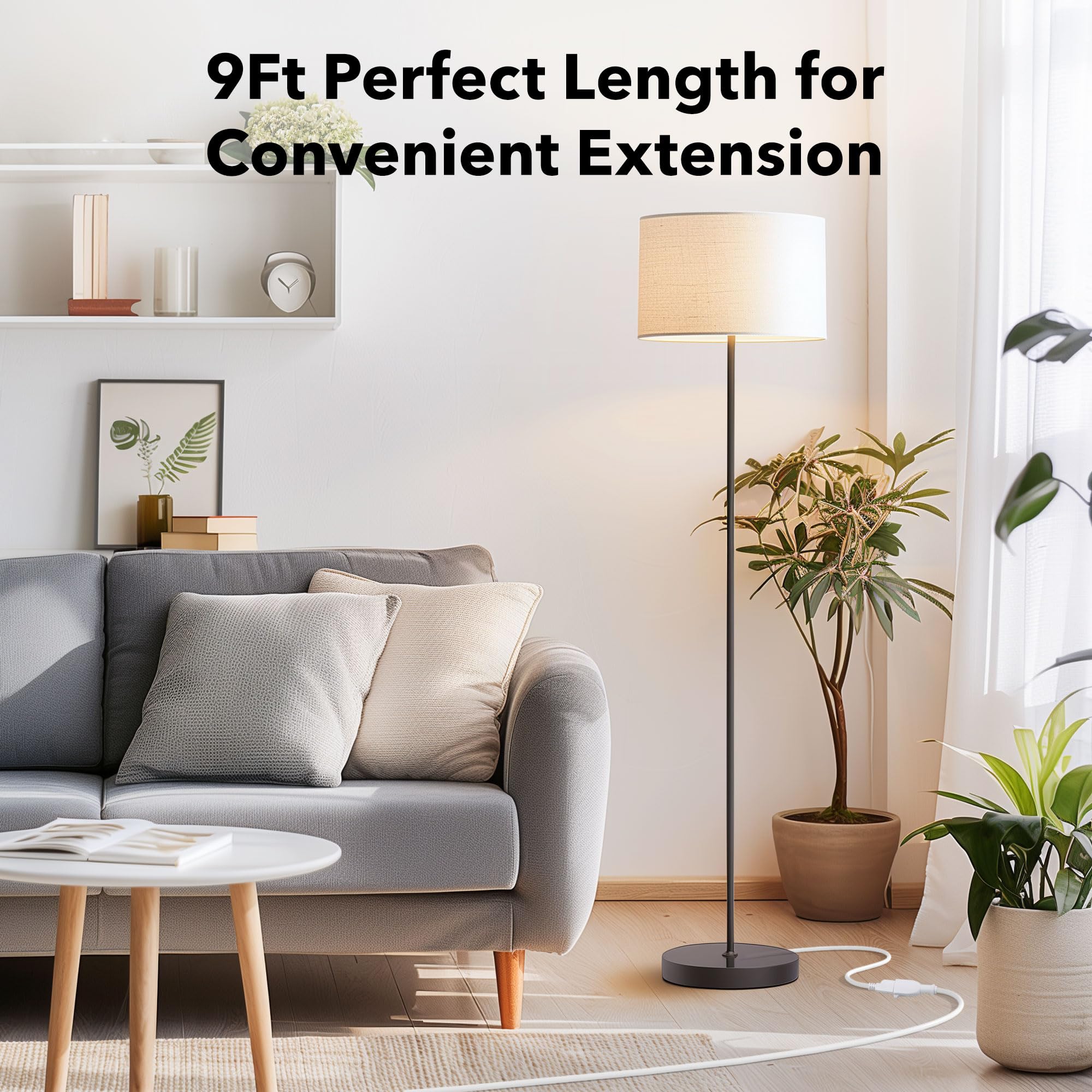 Bn Link 9Ft Outdoor Extension Cord, 3 Prong, 16 Gauge General Purpose Power Cord, Grounded Plug, White, For Landscaping & Holida