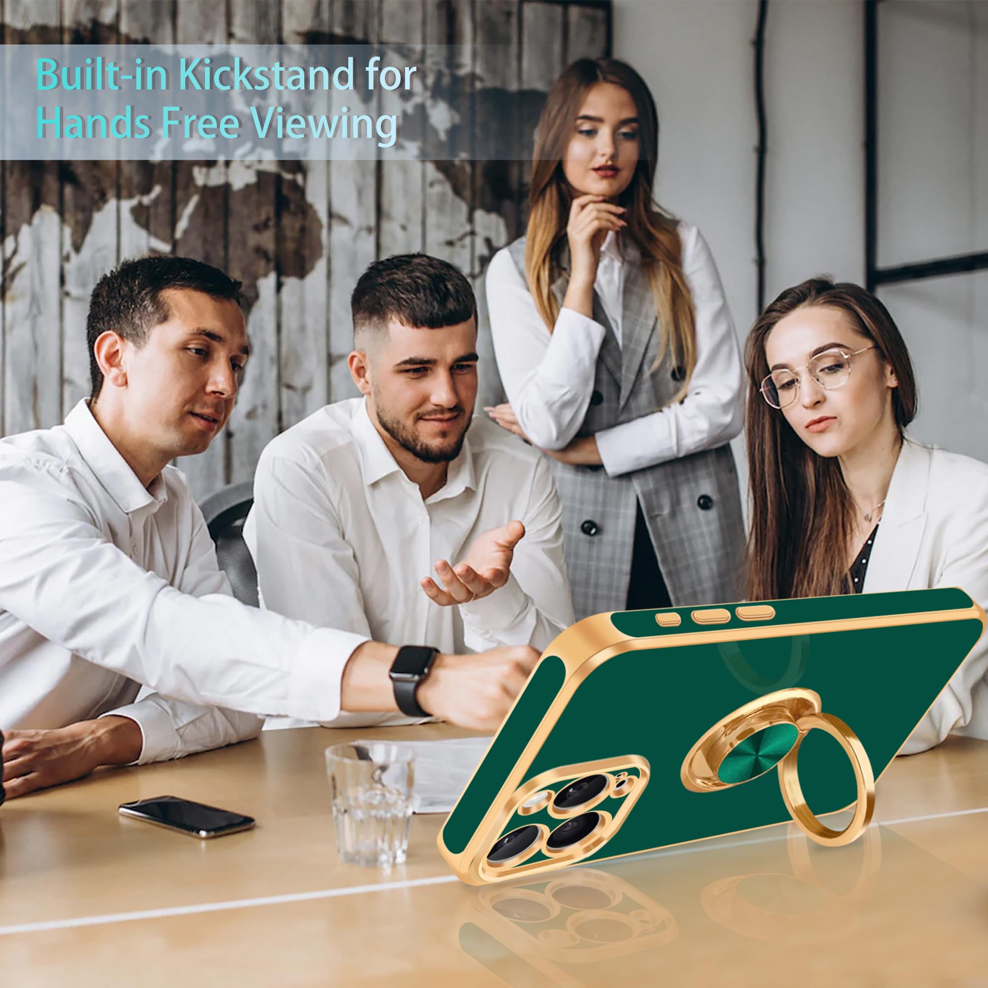 Fingic For Iphone 15 Pro Max Case[With 360Ring Holder Stand][Support Magnetic Car Mount] Kickstand Phone Case For Women Girls Bo