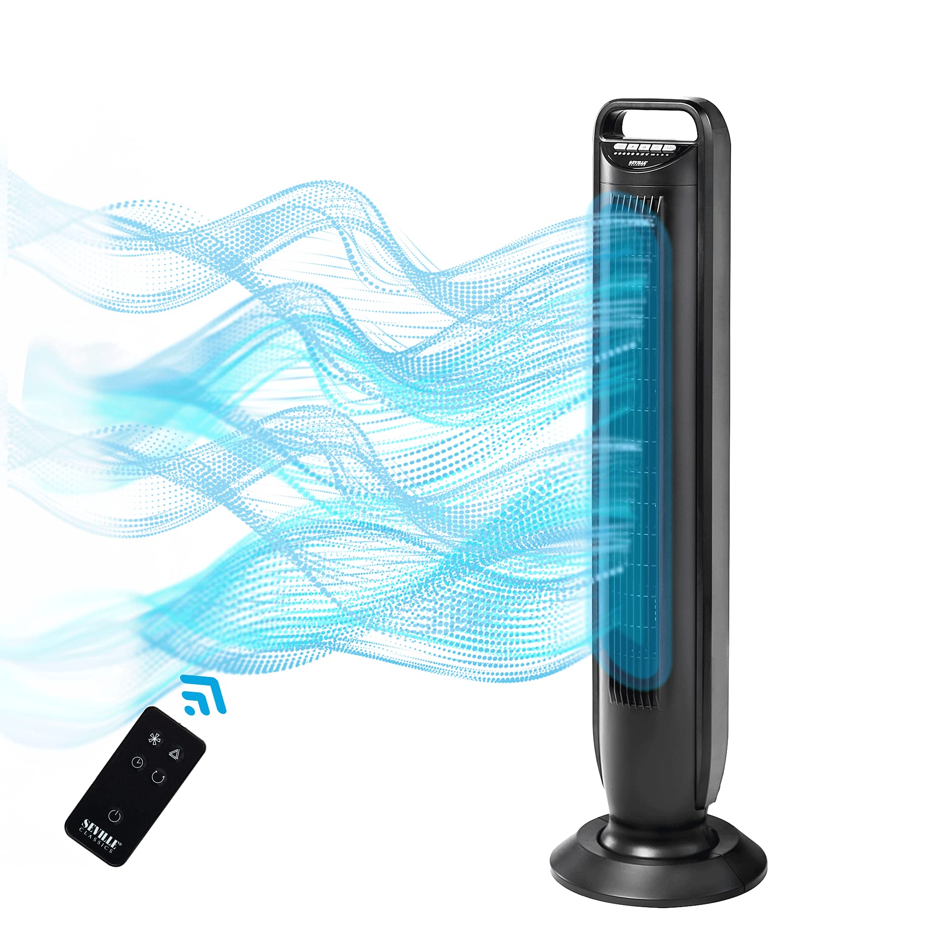 Seville Classics Ultraslimline Indoor Bladeless Oscillating Tower Fan Quiet Cooling Led Display Space Saving For Home W/Remote A