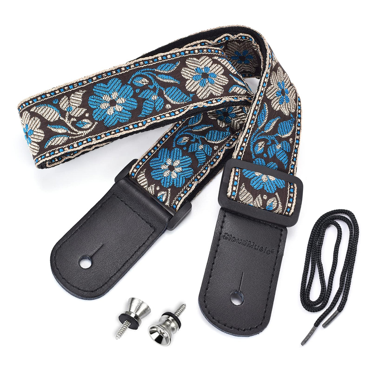 Cloudmusic Tenor Concert Soprano Baritone Ukulele Strap Coloful Hawaii Floral Jacquard For Adult Size And Kids(Blue Flowers In B