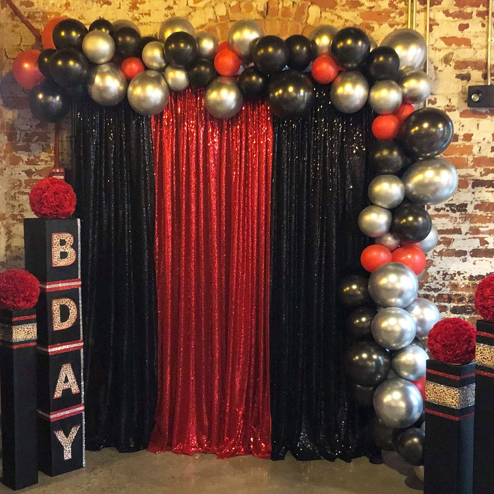 Black Sequin Backdrop Curtains 6 Pieces 2Ftx8Ft Shimmer Birthday Wedding Photograph Baby Shower Decoration Backdrop Fabric For C