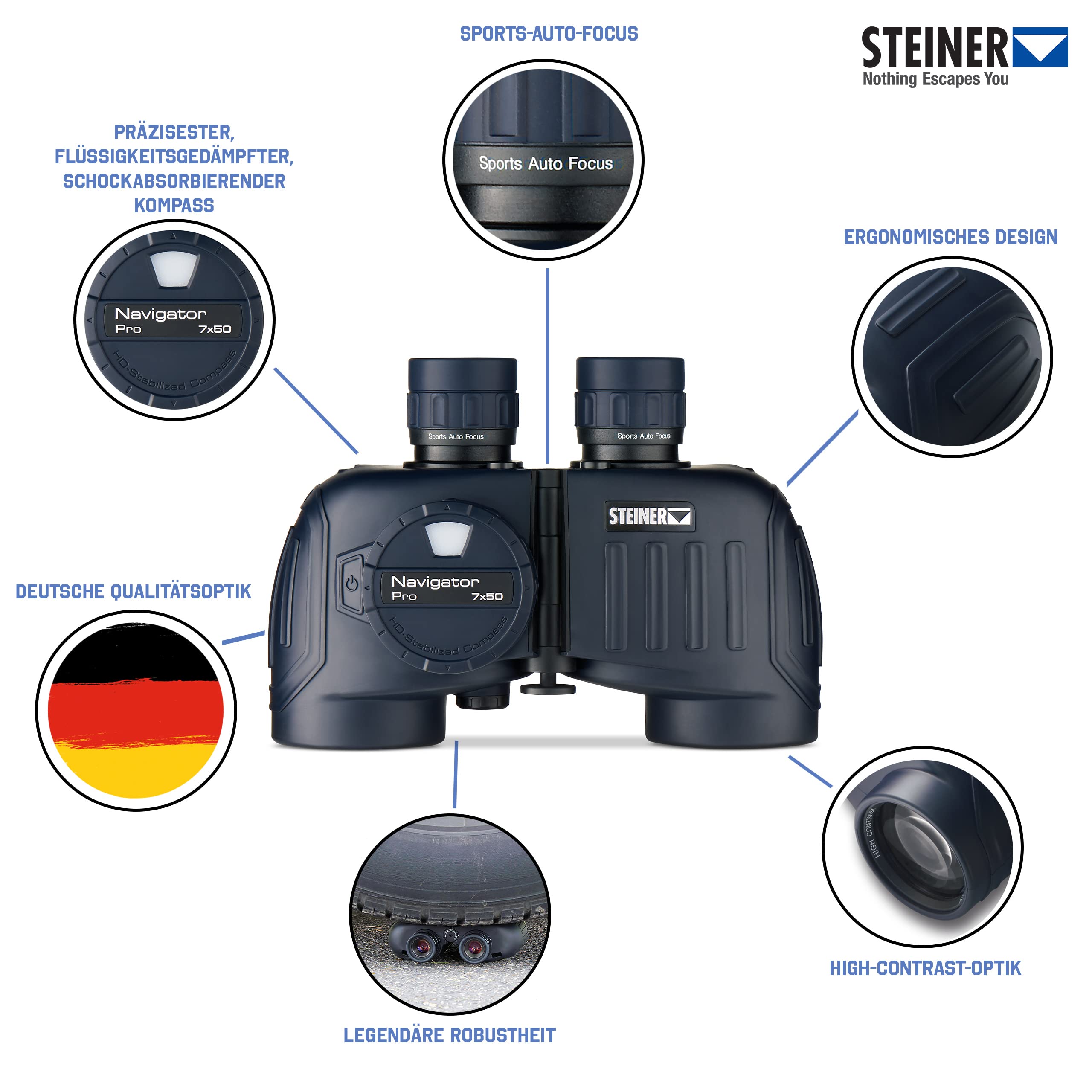 Steiner Navigator Pro 7X50 Binoculars With Compass, Black (7155)