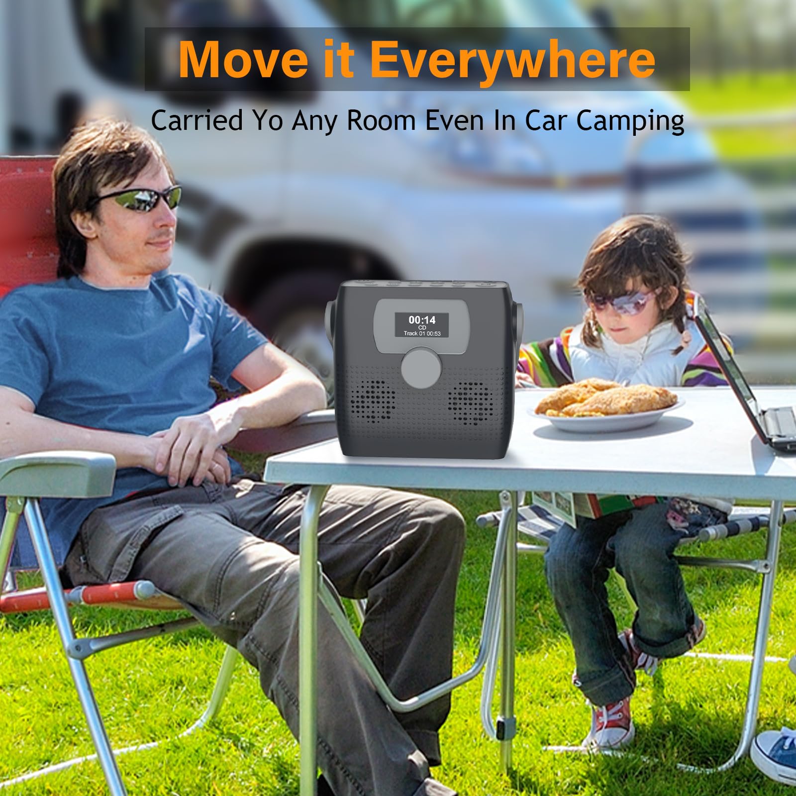 Monodeal Cd Player Portable,Bluetooth Boombox Cd Player With Speakers,Portable Fm Radio For Camping& Travel(Favourite Memory,Led,Waterproof,Clock,Alarm Timer,Usb,Headphone Jack,Batterypower Supply,6W)