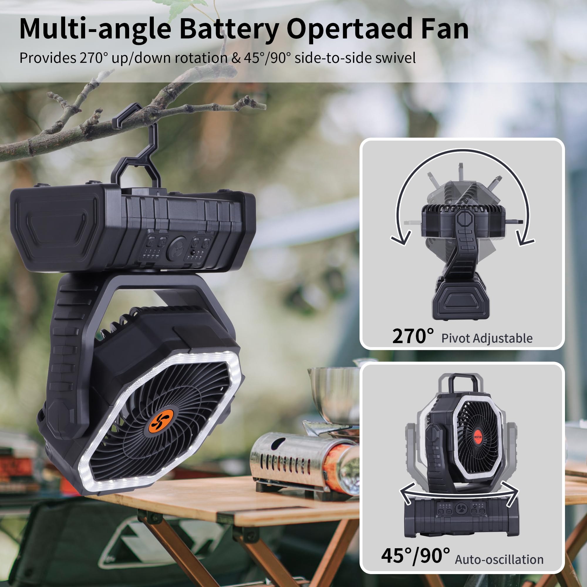 ???????????????? Rechargeable Fan Portable,????????Battery Powered Camping Fan With Light,Workup ?????? & ???? Timer & Remote,Au