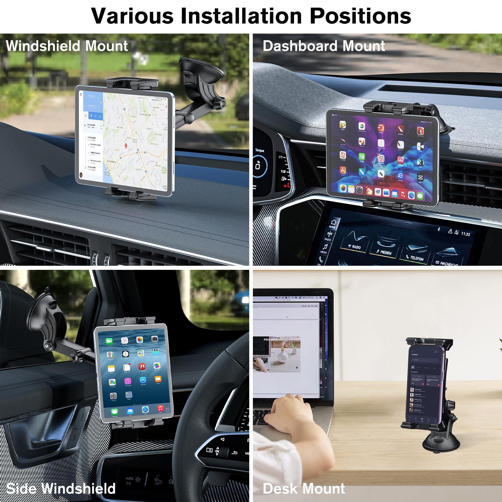Ohlpro Tablet Holder For Car Dashboard Suction Cup, Ipad Car Mount For All 5' 13' Galaxy Tab Kindle Fire Iphone Switch, Tablet Mount For Trucks, Suvs, Cars Etc.