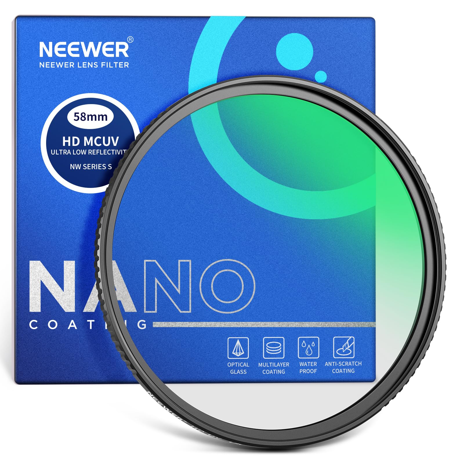 Neewer 58Mm Ultra Low Reflectivity Uv Lens Filter, Uv Protection Filter With Multi Resistant Coating, Hd High Transmittance Opti
