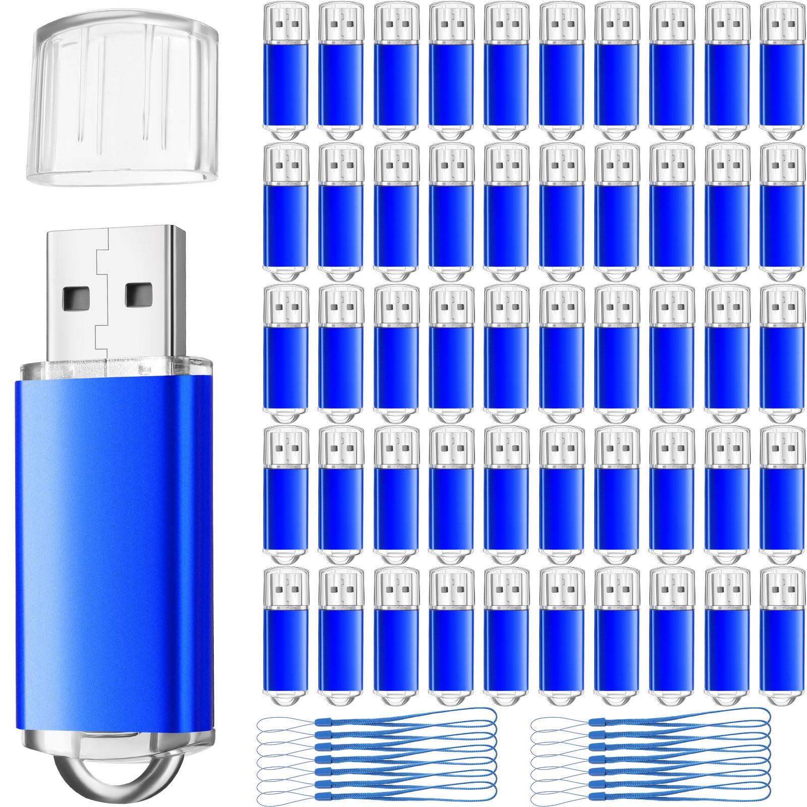 Hoteam 50 Pack Usb 2.0 Flash Drives Bulk Blue Pen Drives Portable Pen Drives Thumb Drive With Hat Usb Sticks Bulk With 50 Pcs La