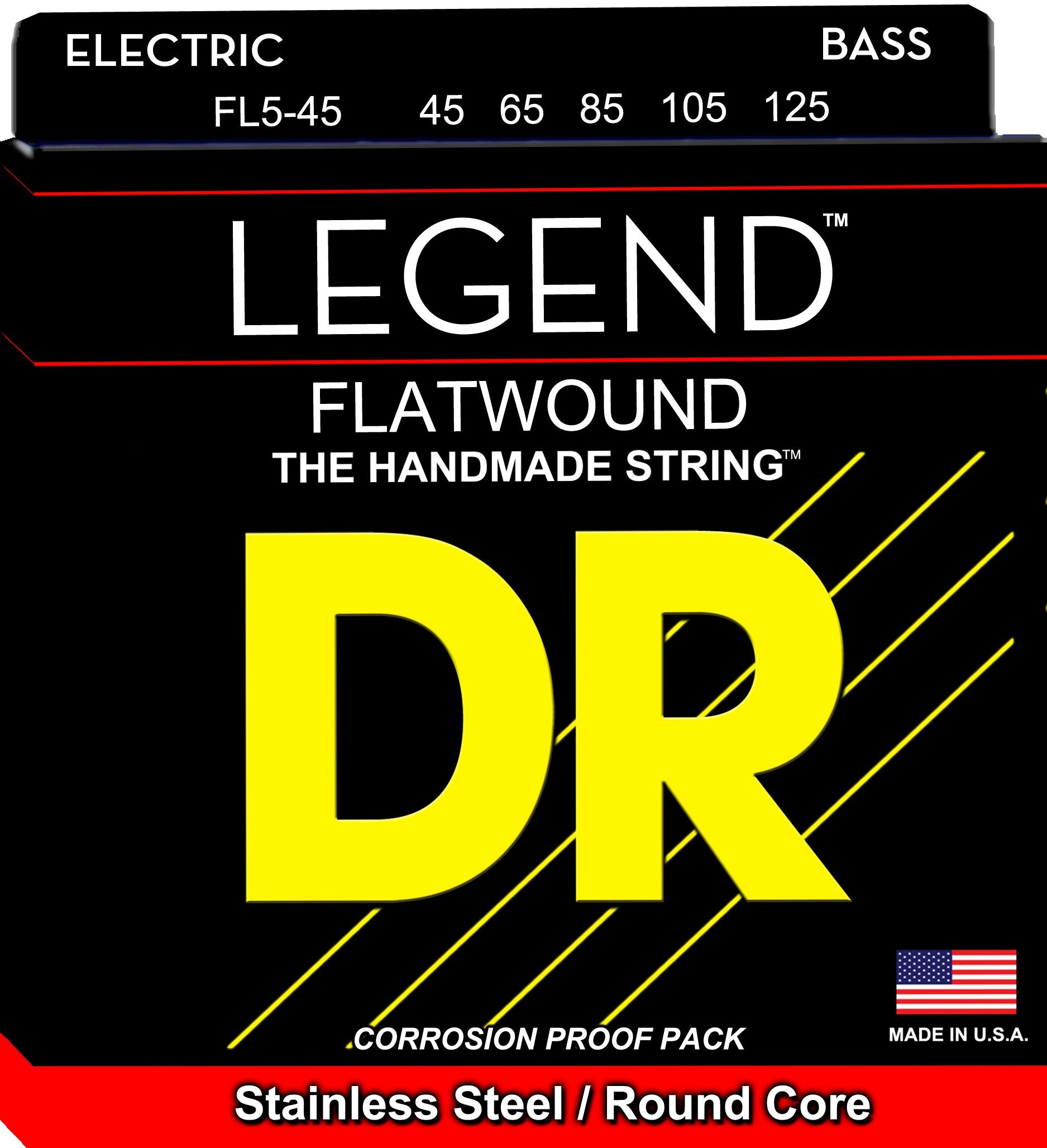 Dr Strings Hi Beam Flats   Flatwound Stainless Steel Round Core 5 String Bass 45 125