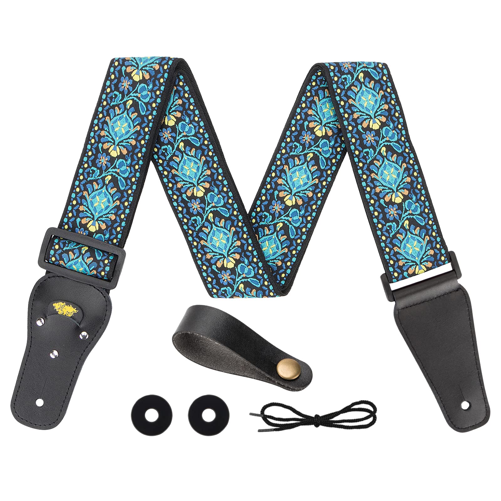 Neuschwan Adjustable Electric Guitar Strap/Acoustic Guitar Strap/Bass Strap Cotton Jacquard Embroidered Genuine Leather Ends Gui