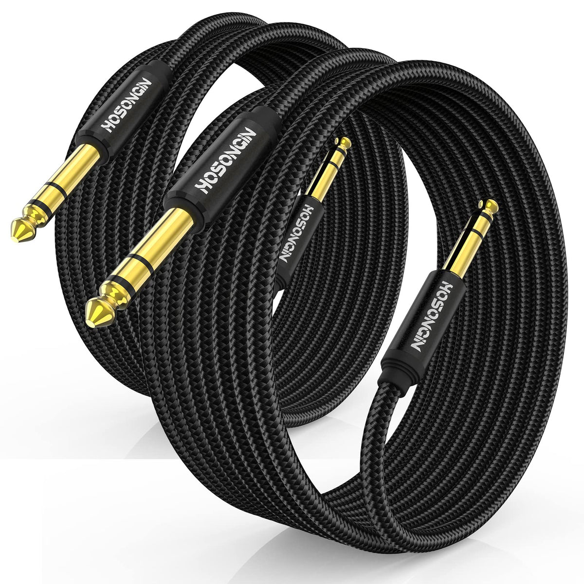 Hosongin 1/4 Inch Trs Instrument Cable 10Ft 2 Pack [Nylon Braided Shielded], 1/4 Inch To 1/4 Inch Trs Male To Male Plug Stereo A