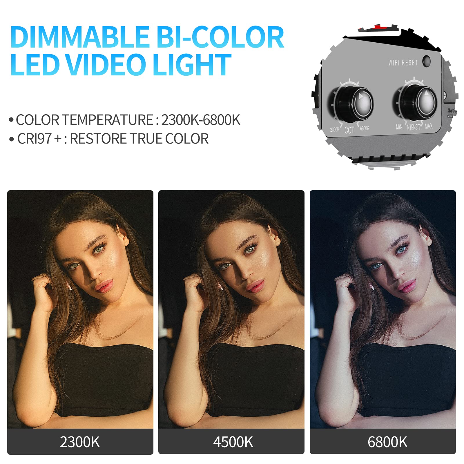 Gvm 3 Pack Led Video Lighting Kits With App Control, Bi Color Variable 2300K~6800K With Digital Display Brightness Of 10~100% Fo