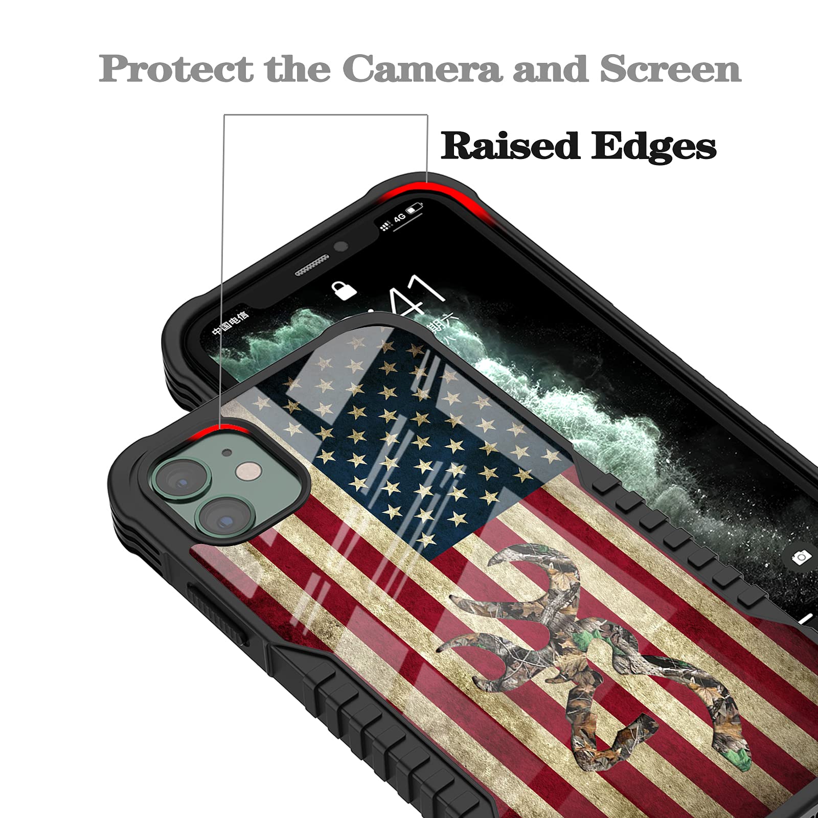 Lanjindeng Iphone 11 Case Camo Deer American Flag Design For Men, [Shockproof] [Anti Scratch] [Anti Slip] Military Grade Hard Pr