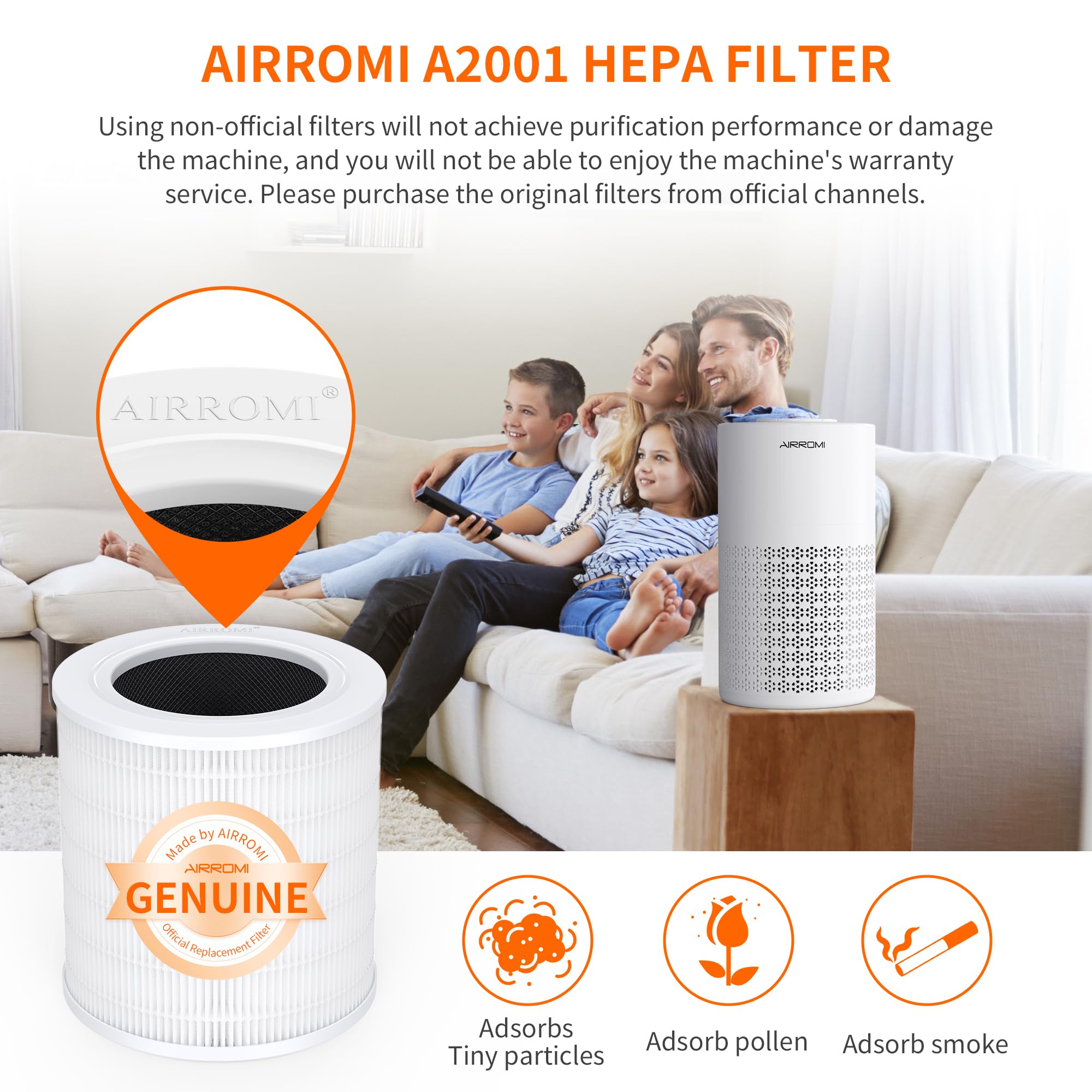 Airromi A2001 Hepa Air Purifier Replacement Filter, 3 In 1 Original Filter, Remove 99.97% Of 0.3 Micron Particle 1 Pack White Ac