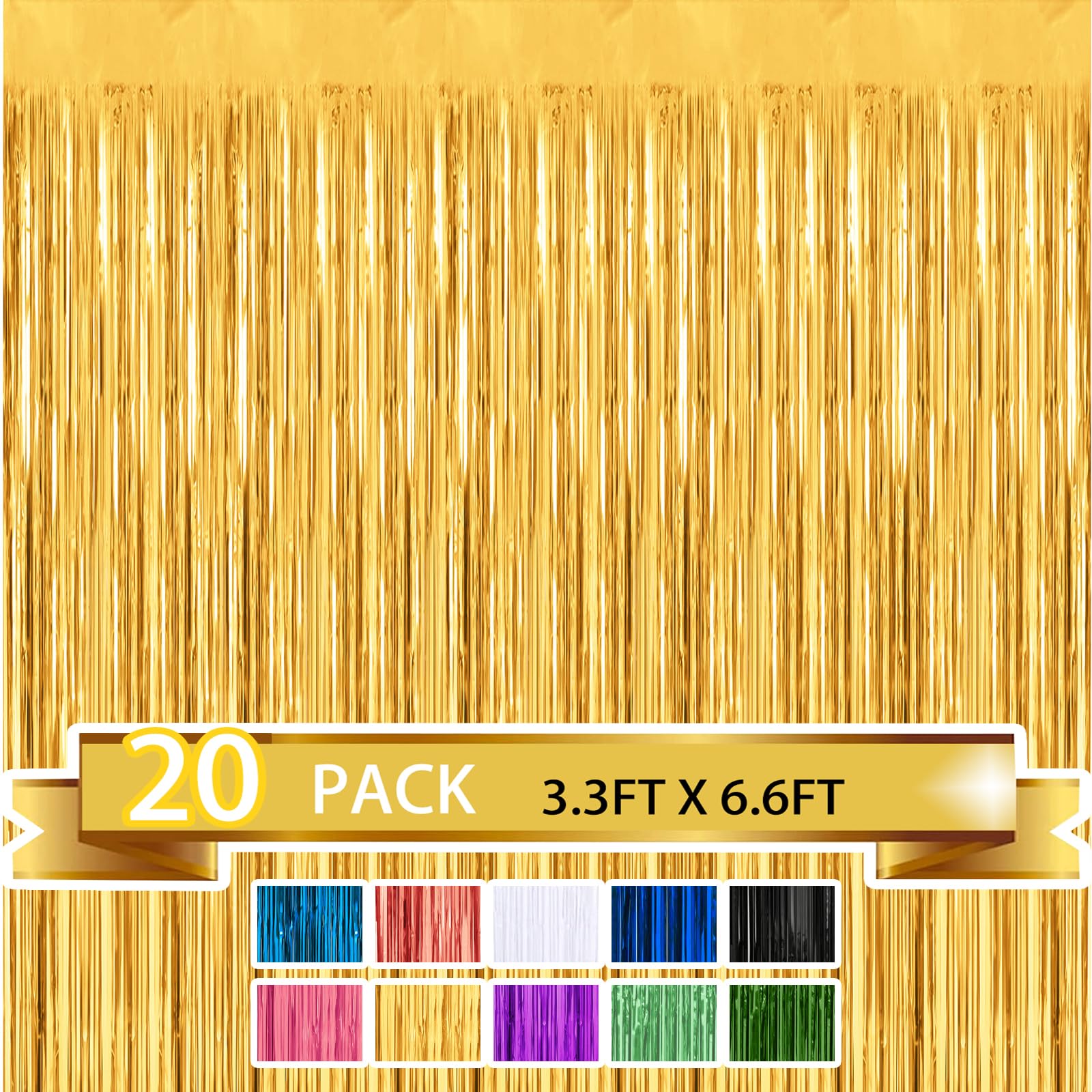 20 Pack Gold Metallic Tinsel Foil Fringe Curtains Party Photo Backdrop Party Streamers For Birthday,Graduation,New Year Eve Deco