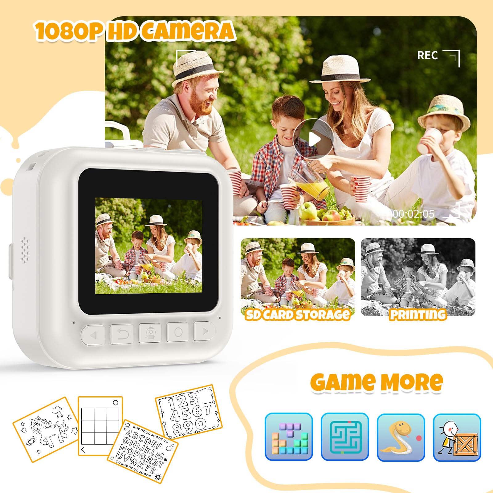 Kids Camera Instant Print Birthday Gifts For Girls Age 3 8, Toddler Camera Travel Selfie Video Camera Toys Instant Printing Came