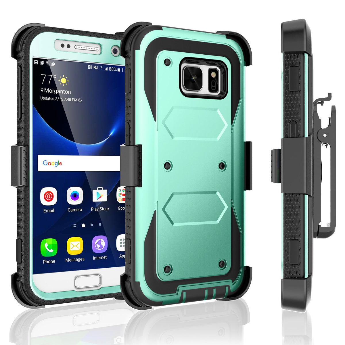 Galaxy S7 Case, Tekcoo [Tshell Series] [Turquoise] Shock Absorbing [Built In Screen Protector] Holster Locking Belt Clip Defende