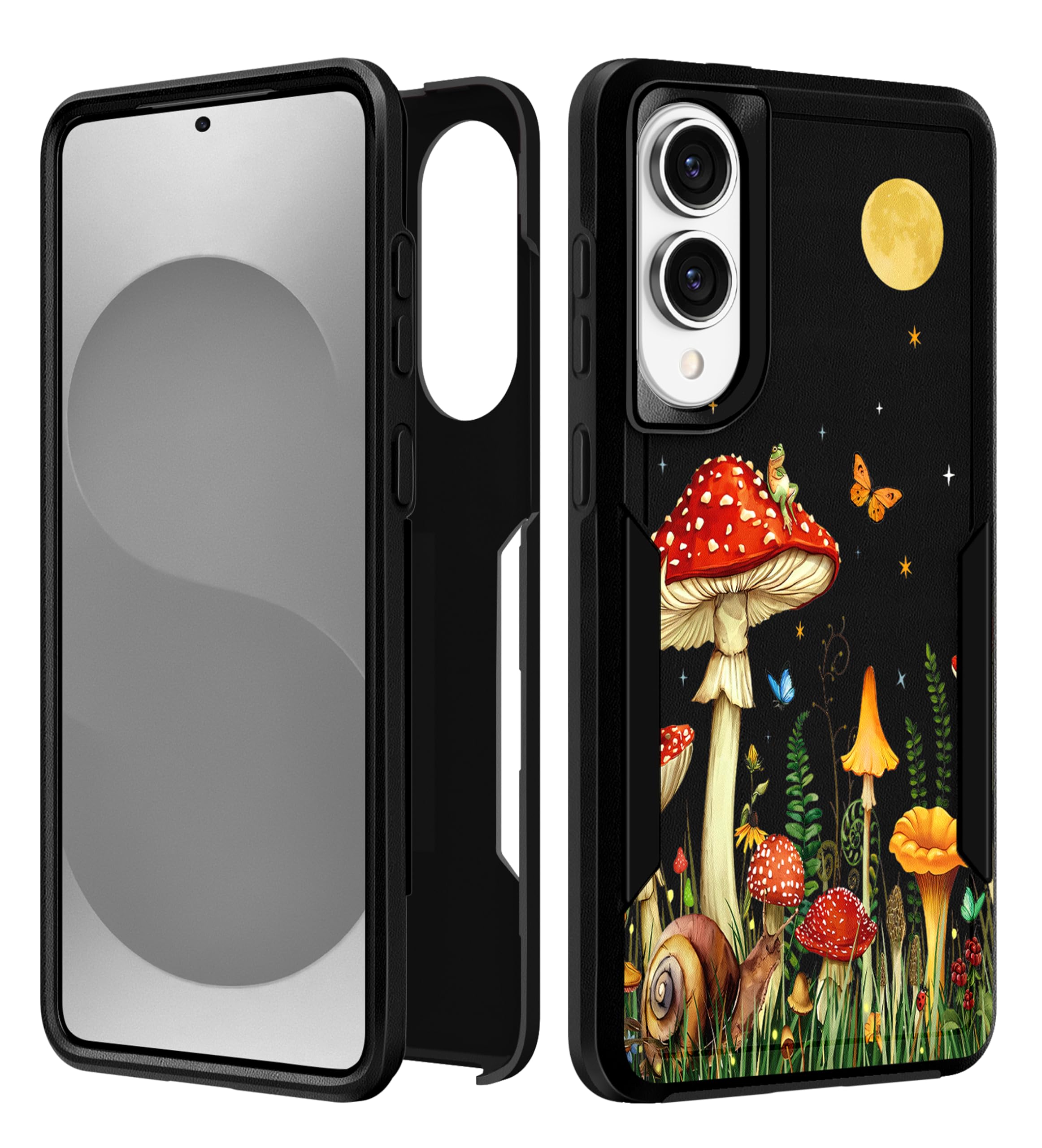 Plakill for Samsung Galaxy S25 Edge Case Women - Cute Girls Phone Cover Girly Kawaii Aesthetic Unique Design Moon Mushroom Heavy