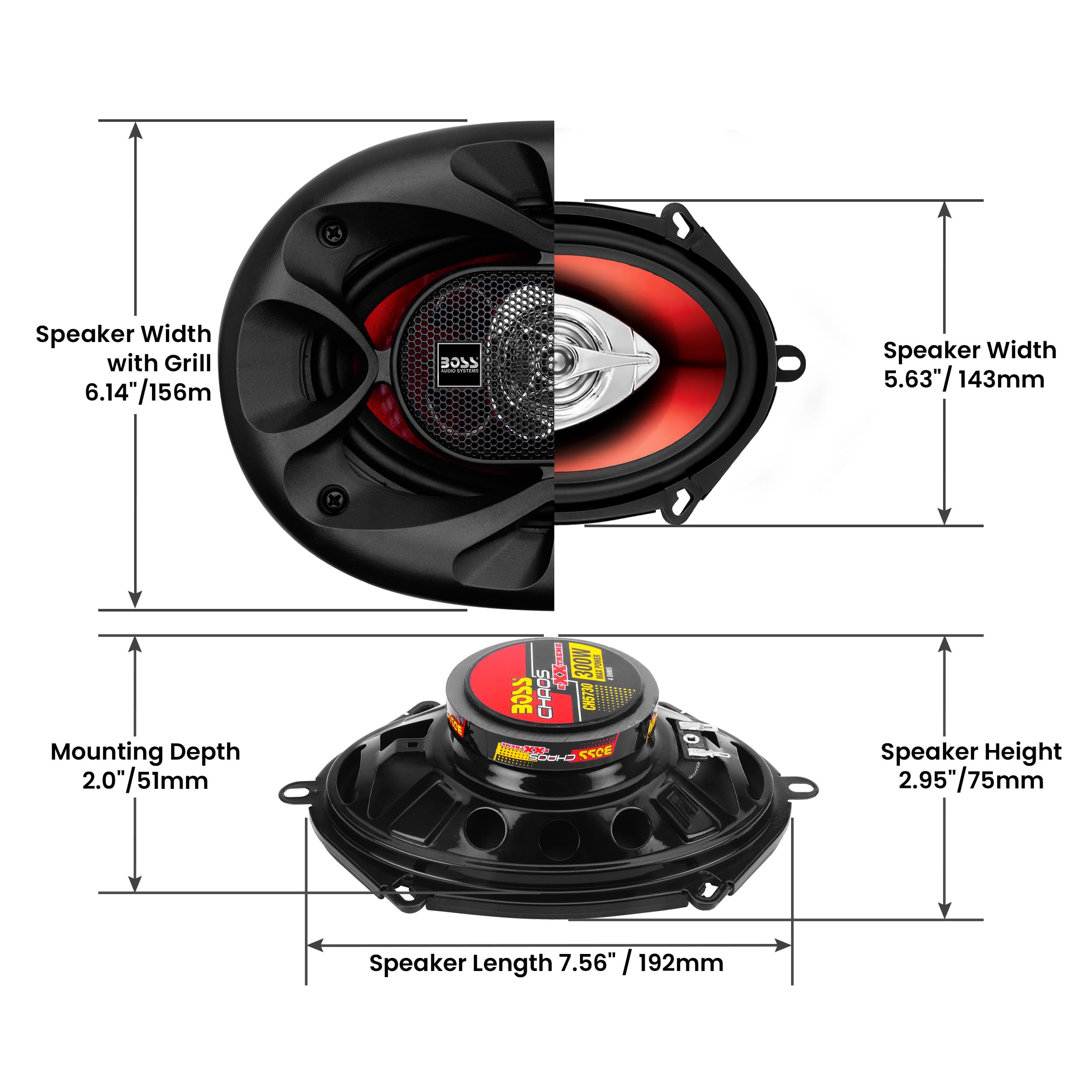Boss Audio Systems Ch5720 Chaos Series 5 X 7 Inch Car Door Speakers   225 Watts Max, 2 Way, Full Range, Tweeters, Coaxial, Sold