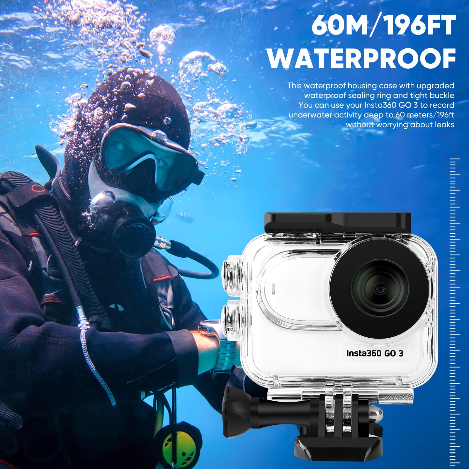 Lewote Waterproof Case&Floating Hand Grip Compatible With Insta360 Go 3, Protective Underwater Dive Housing Shell With Bracket A