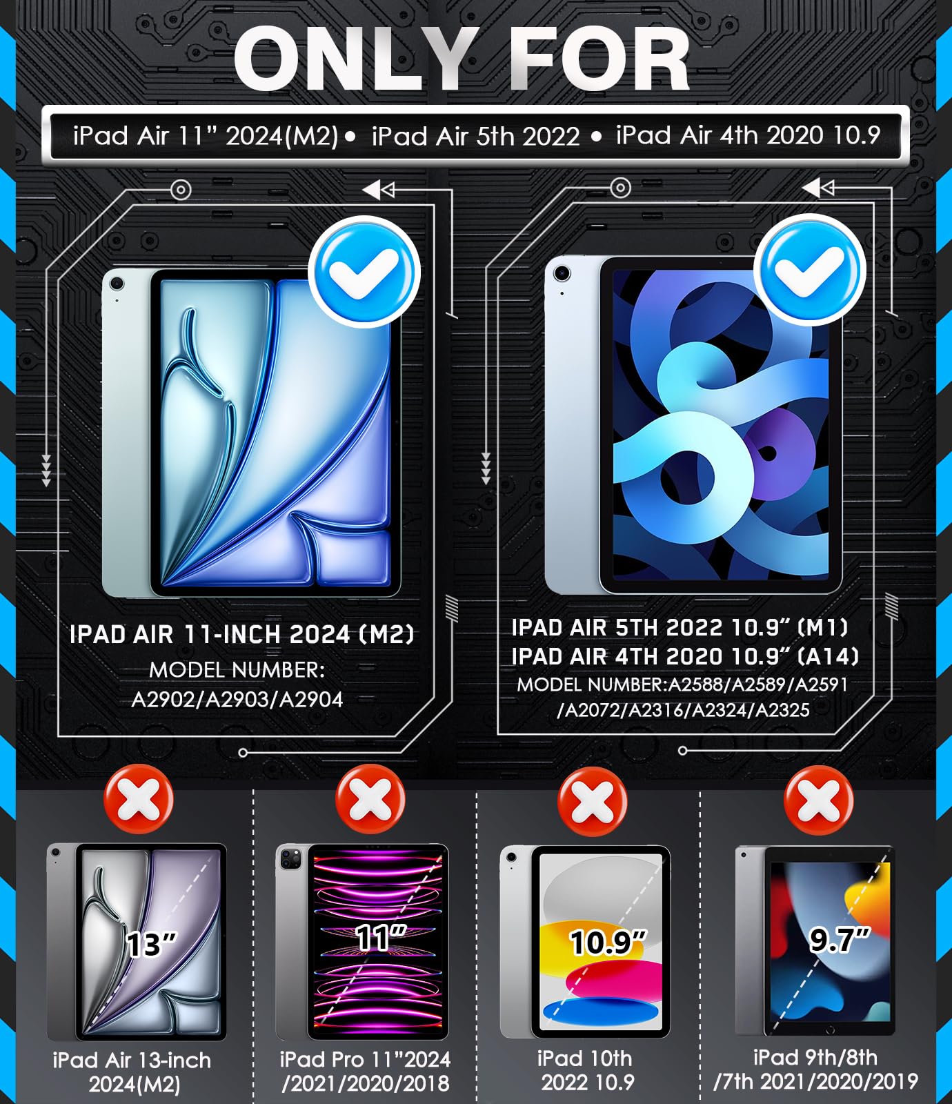 Grifobes Case For Ipad Air 11 Inch M2 2024(Air 6Th), For Ipad Air 5Th/4Th Generation Case 2022/2020 10.9'', Heavy Duty Rugged Co