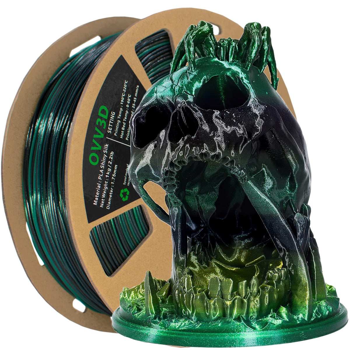 Pla Filament 1.75Mm, 3D Printer Filament Silk Black Green Color Changing, Silk Pla Filament With Glitter Flecks, 3D Printing Fil