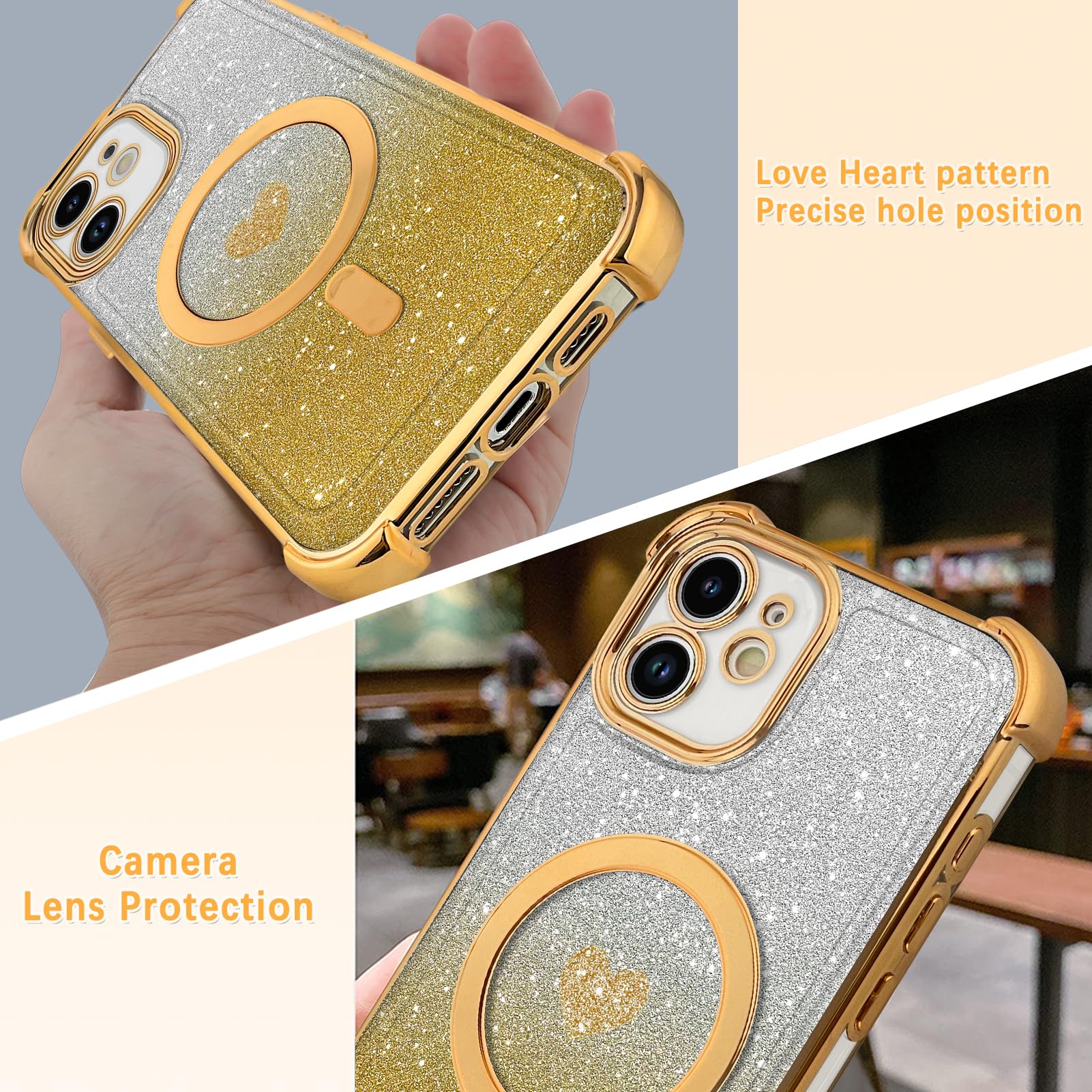 Tharlet Magnetic For Iphone 11 Case [Compatible With Magsafe] Glitter Cute Love Luxury Plating Plating Bling Clear Phone Case Wi