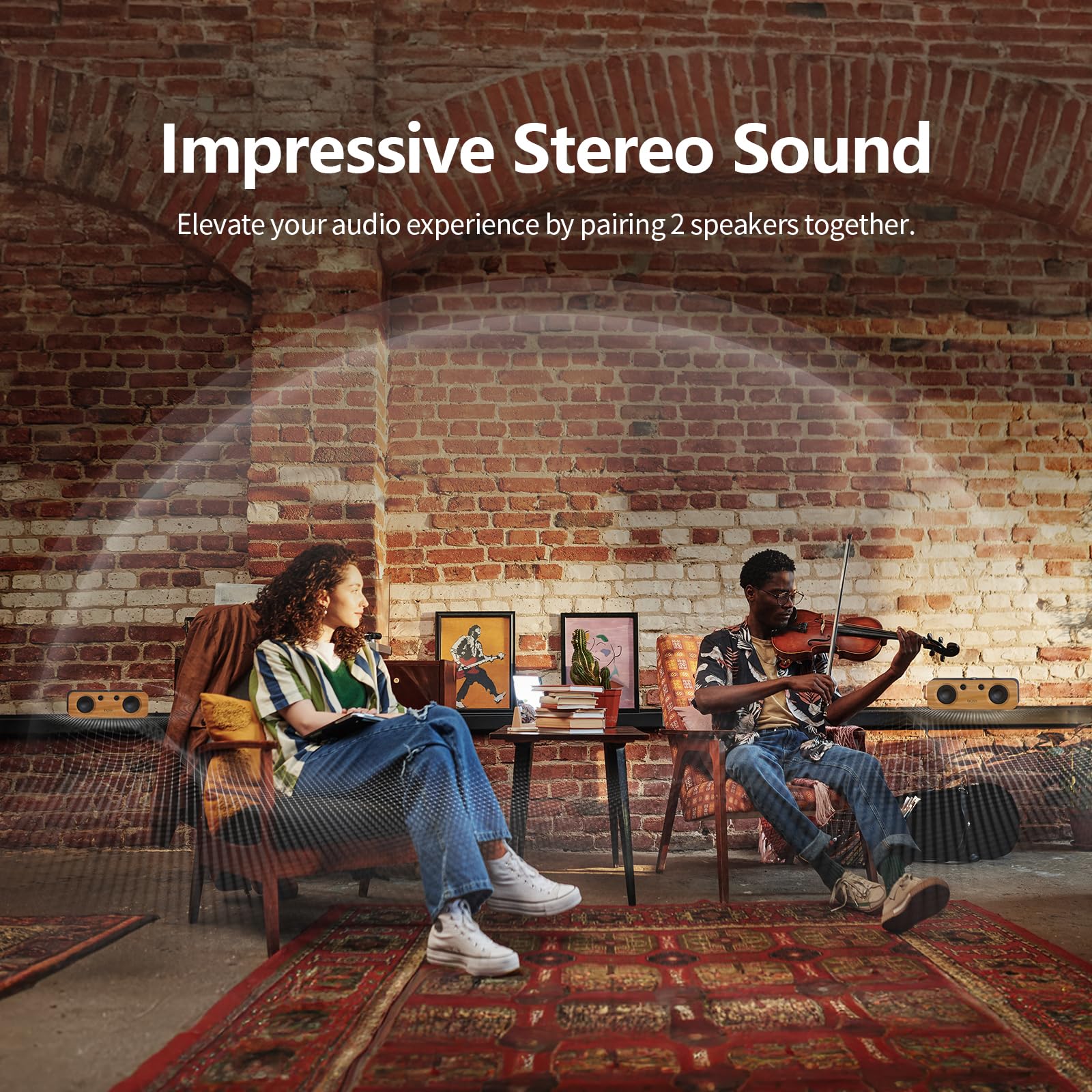 Doss Soundbox H200 50W Home Bluetooth Speaker With Dual 3.5 Inch Woofers, Two 1 Inch Tweeters, 35H Playtime, Tws, Sustainable Materials, Bt 5.3, Wireless For Record Player/Computer/Tv Black