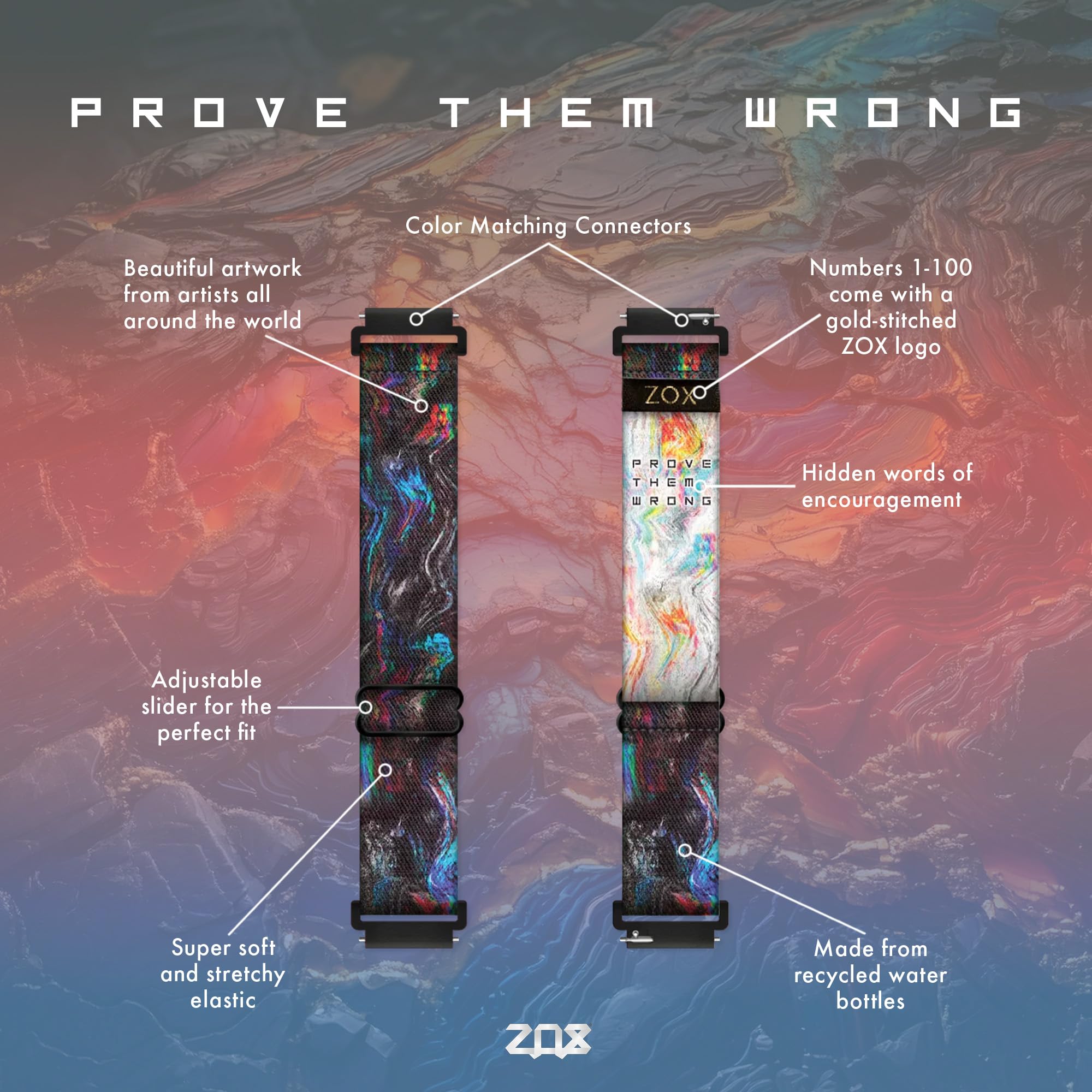 Zox Android Smart Watch Band - Prove Them Wrong | Soft, Adjustable Elastic Band With Motivational Affirmations And Beautiful Art