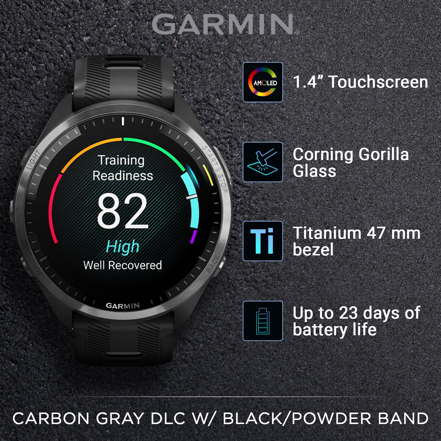 Wearable4U - Garmin Forerunner 965 Premium Gps Running And Triathlon 47Mm Smartwatch With Amoled Touchscreen Display, Carbon Gra