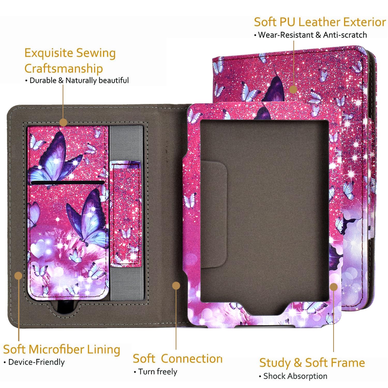 Kerom Case For 6'' Kindle Paperwhite (10Th/7Th/6Th/5Th Generation, 2012 2018 Release), Premium Pu Leather Cute Cover Case With F