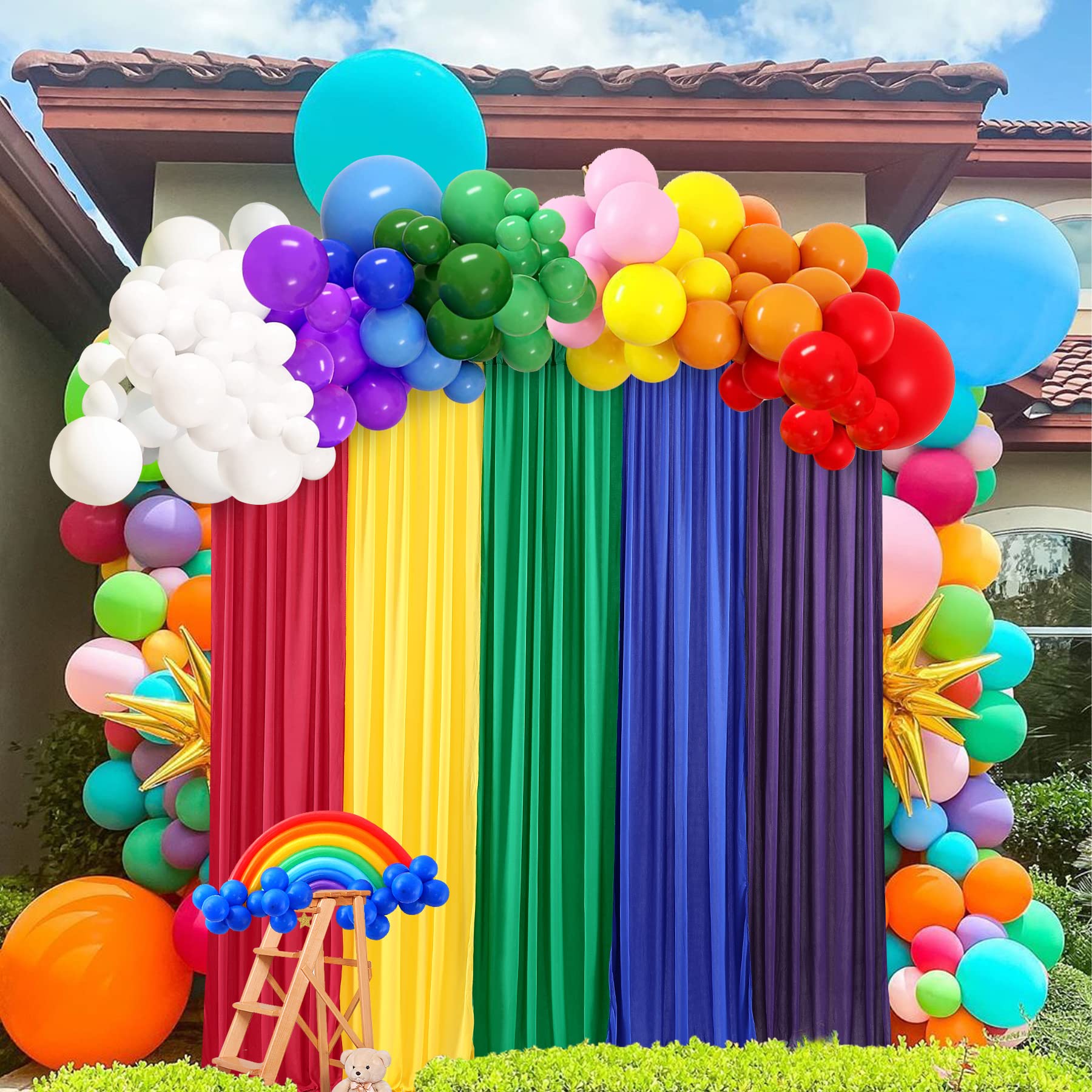 Rainbow Backdrop Curtains Rainbow Birthday Decorations For Unicorn Birthday Party Baby Shower Girl Decorations 5 Panels 2.5  7Ft