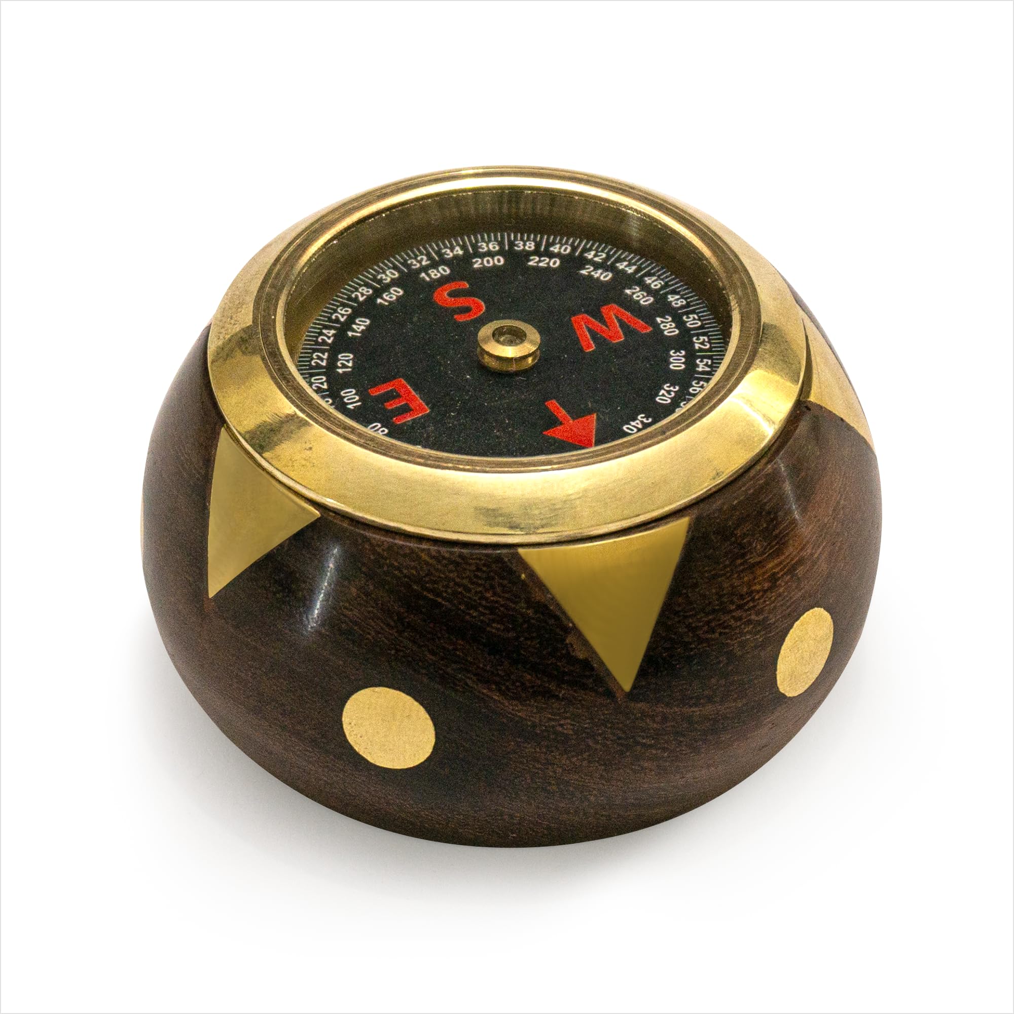 Handtooled Handcrafted Brass & Hardwood Desk Compass   Nautical Collection