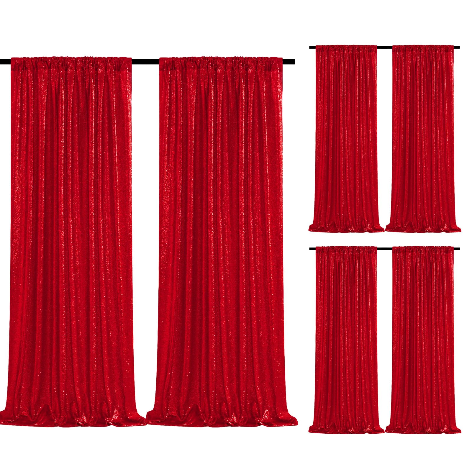 Sparkly Sequin Backdrop Curtains 6 Pcs 2Ftx8Ft Red Birthday Party Backdrop Sequence Sequin Drapes Fabric Christmas Decorations