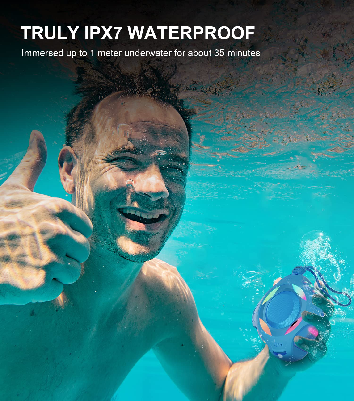 Comiso Shower Bluetooth Speaker, Ip67 Waterproof Speaker With Led Light, Portable Speaker, Floating, 2000Mah, True Wireless Stereo And Bass, Built In Mic, Ideal For Travel, Beach, Gifts For Unisex.