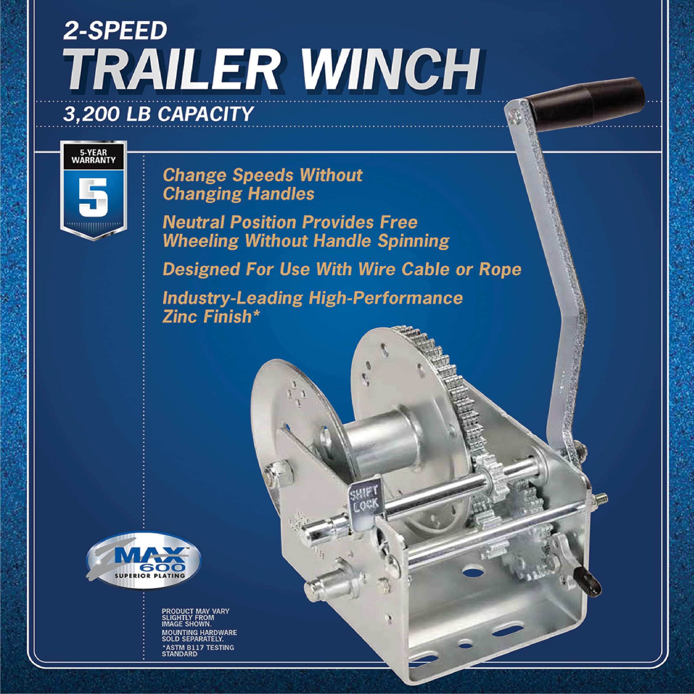 Fulton 142420 Trailer Winch, Two-Speed, 3,200 Lbs. Capacity, No Strap, 10 Inch Handle, Silver,WBHDWB06XT8P6H6