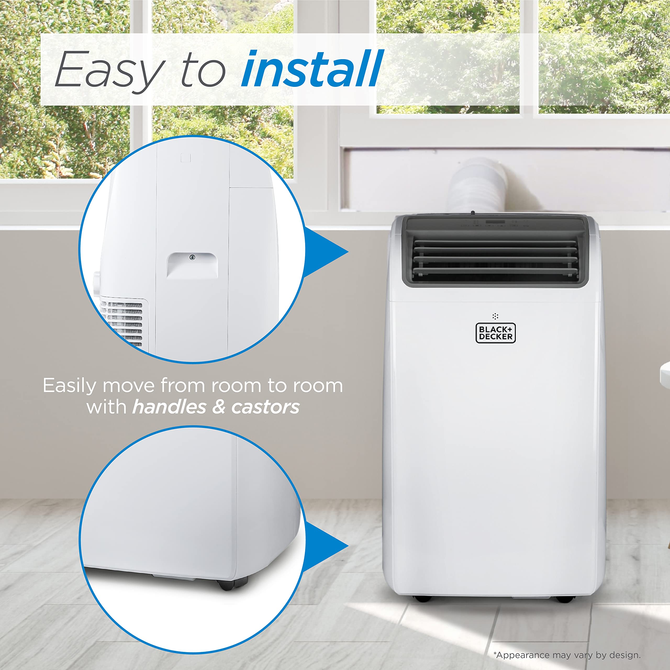 Black+Decker Smart Portable Air Conditioner, 14,000 Btu Ashrae 128 (10,000 Btu Doe) For Rooms Up To 700 Sq. Ft., Smart Portable Ac With Follow Me Remote And Window Kit, Bpact14Wt, White