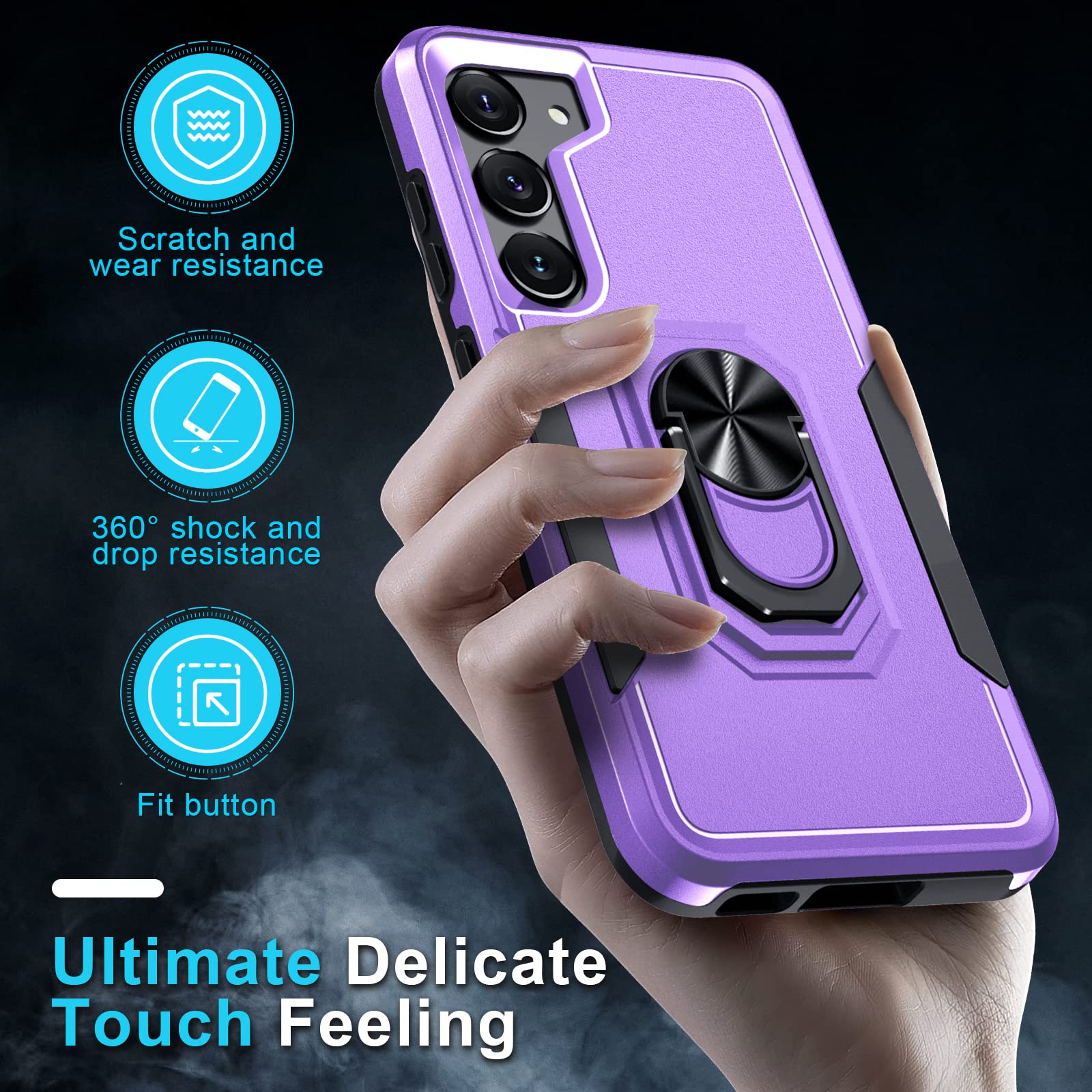 Janmitta Compatible With Galaxy S23 Case With Screen Protector+Camera Lens Protector,Heavy Duty Shockproof Full Body Phone Cover