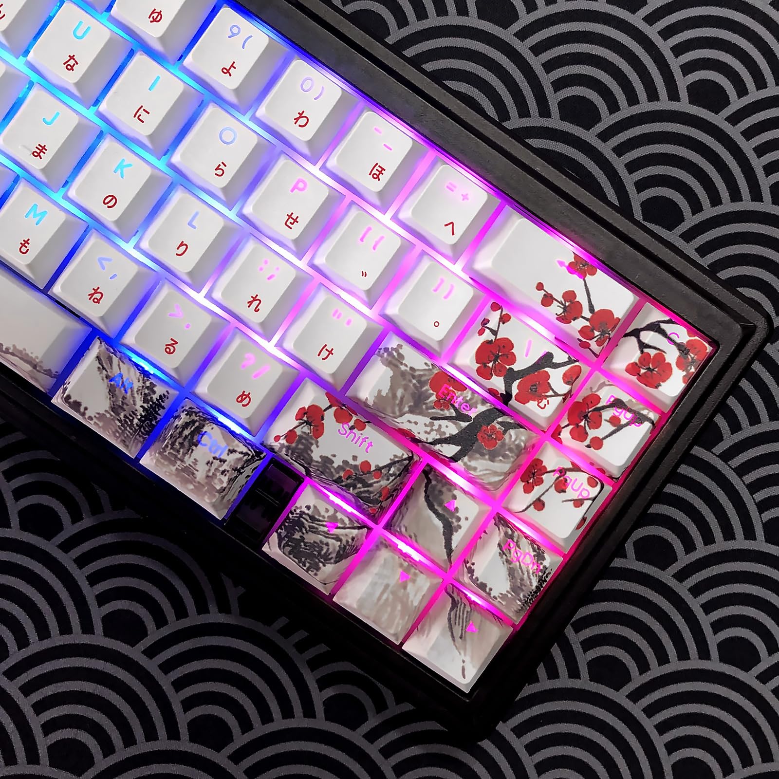 Jsjt Shine Through Keycaps Japanese Keycaps 129 Keys Plum Blossom Custom Keycap Set Pbt Double Shot Backlit Keycaps Cherry Profi