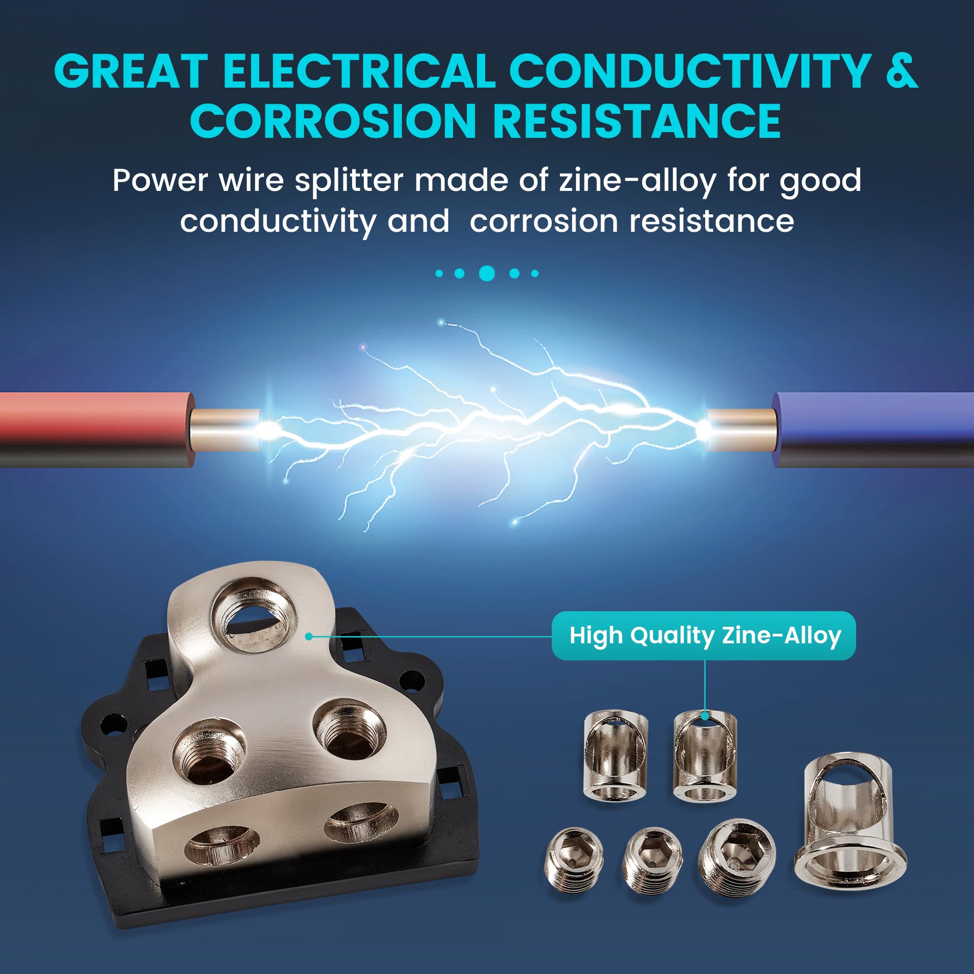 Nuith 2 Way Zine Alloy Power Distribution Block, 0/2/4 Gauge In 4/8 Gauge Out Auto Car Audio Distribution Connecting Block, 2 Wa