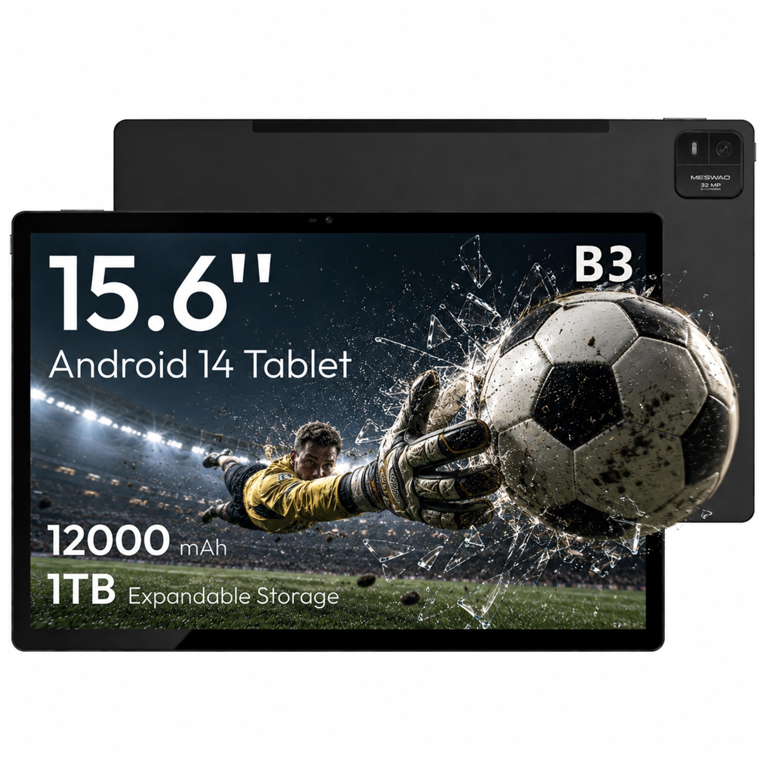 MESWAO 15.6 Inch Android 14 Tablet, 2026 Large Tablet with1080 IPS HD Display Big Screen, 8-Core, 6GB+128GB, Support 1TB TF Card