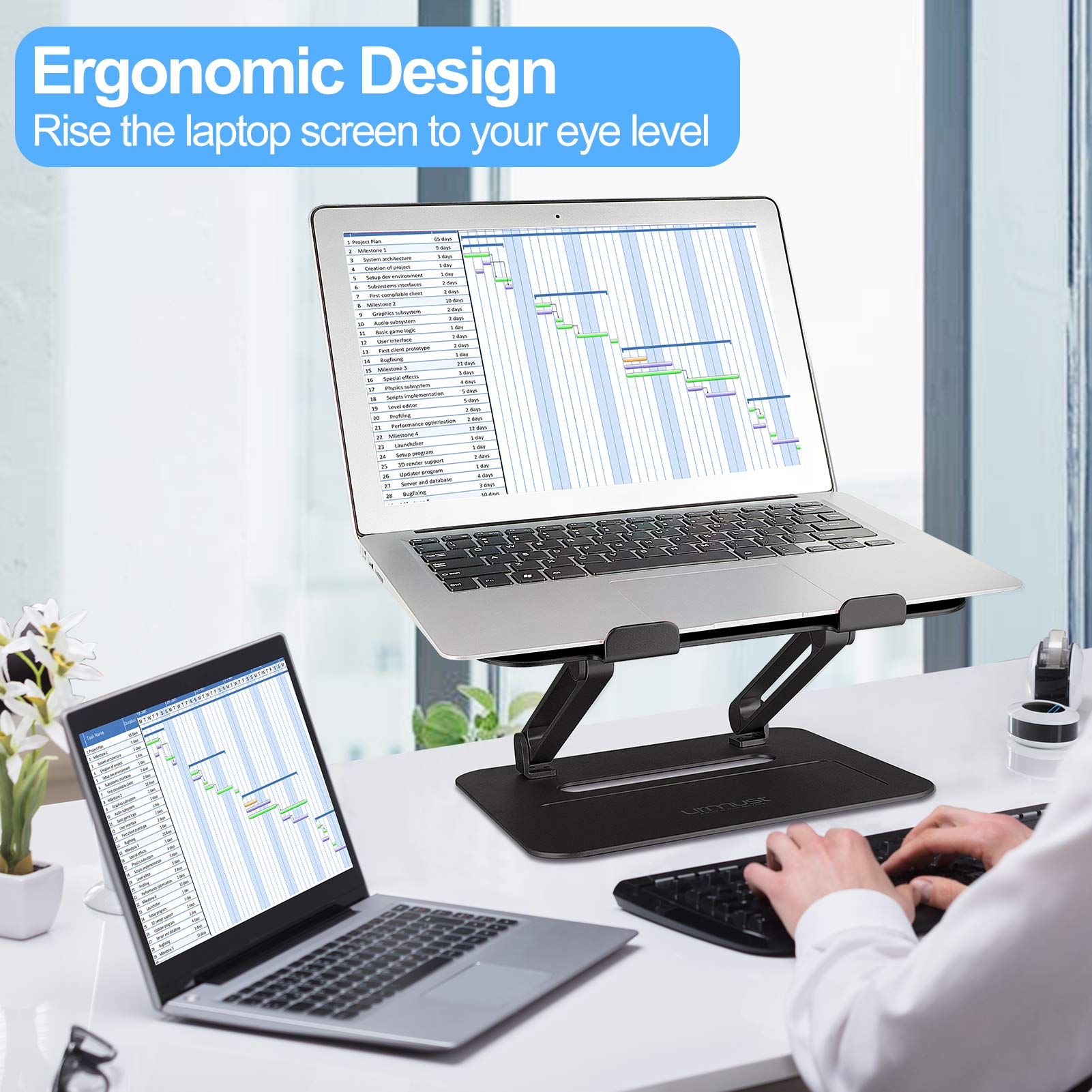 Urmust Adjustable Laptop Stand For Desk Aluminum Computer Stand For Laptop Riser Holder Notebook Stand Compatible With Macbook Air Pro Ultrabook All Laptops 11 17 Inch (Black)