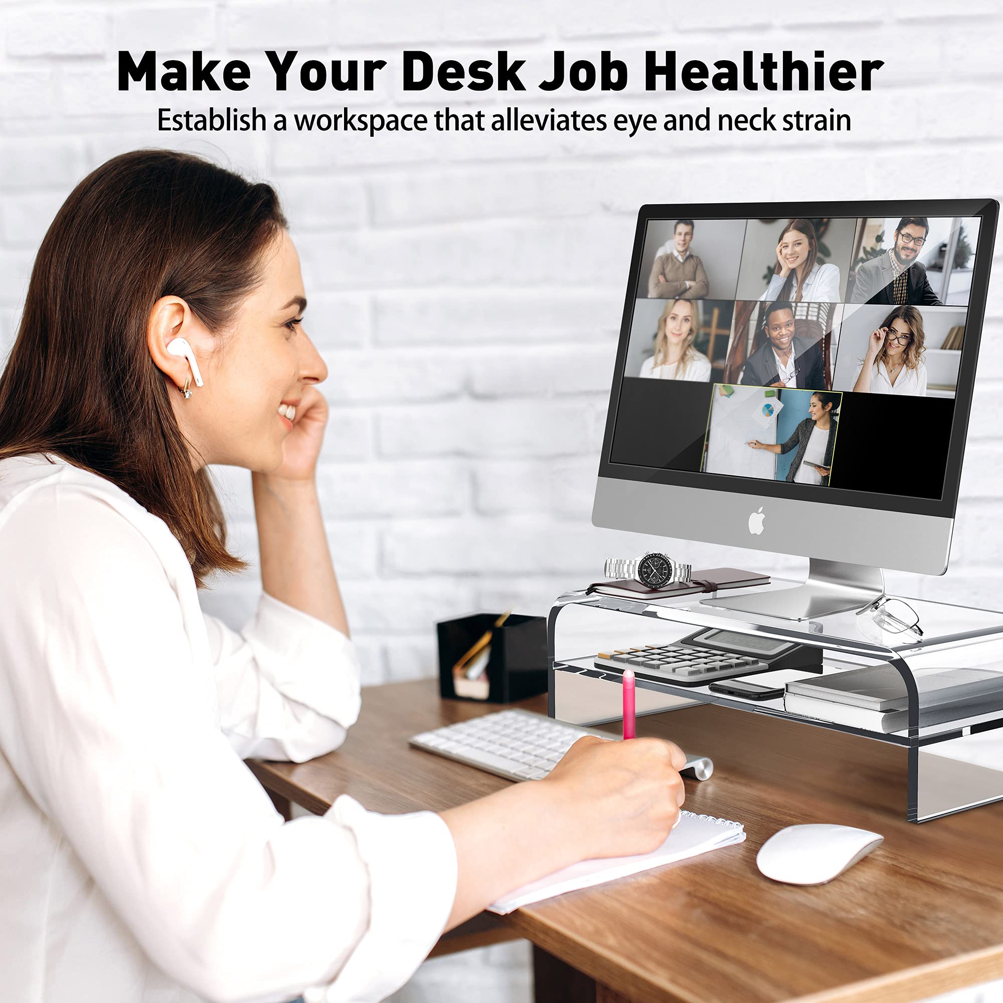 AboveTEK 2 Tier Acrylic Monitor Stand, Computer Riser for Home Office, Clear Monitor Riser for Keyboard Storage, 18.9' x 8.7' Multi Monitor Desk Stand for iMac Multi Media Laptop Printer TV